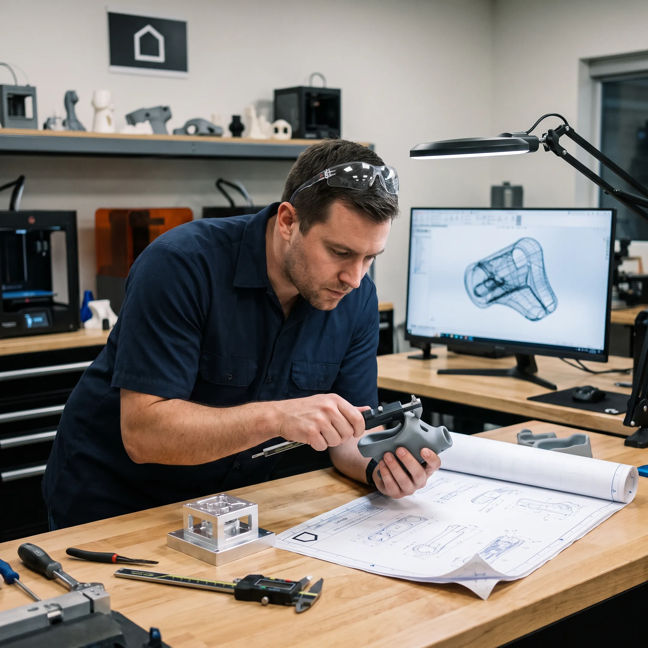Engineer examining a custom manufactured prototype