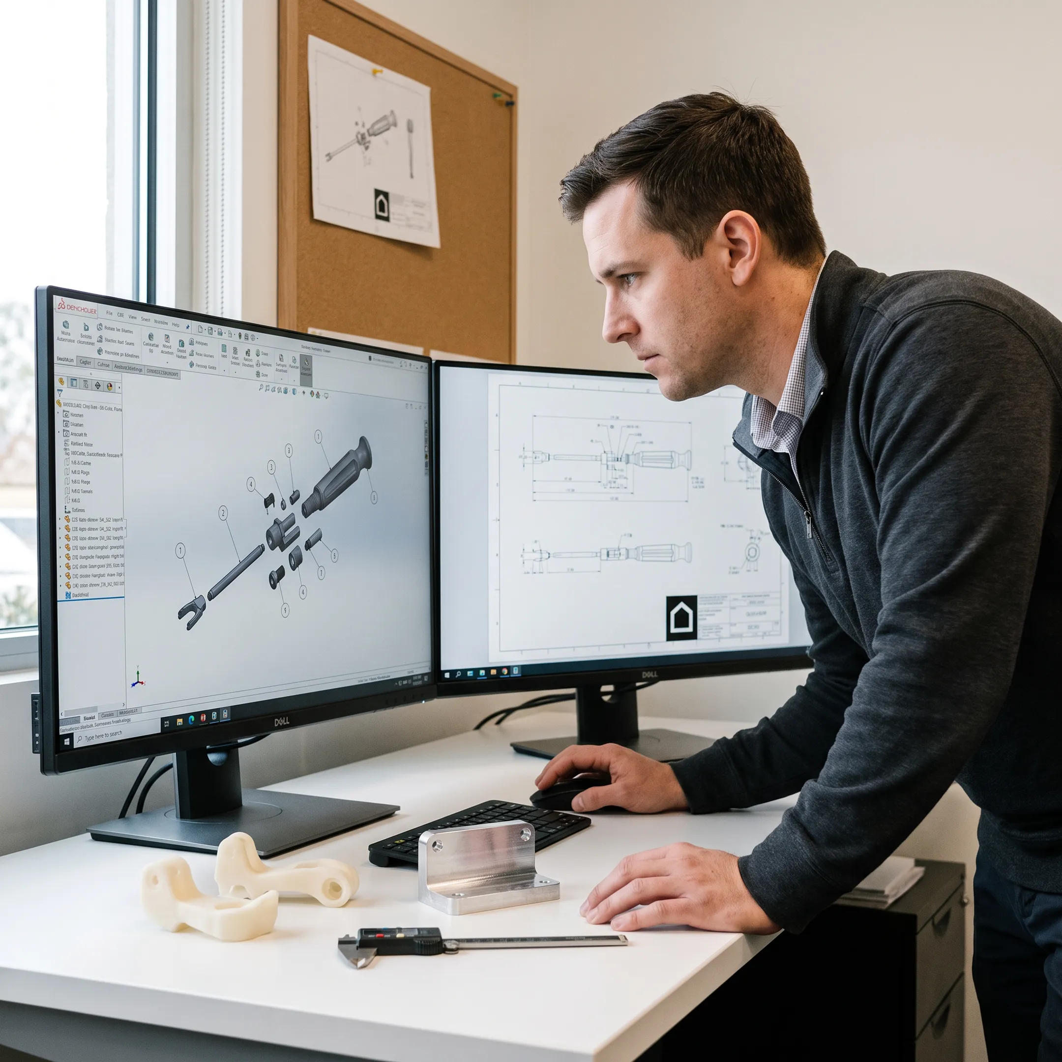 Engineer reviewing a 3D CAD product model
