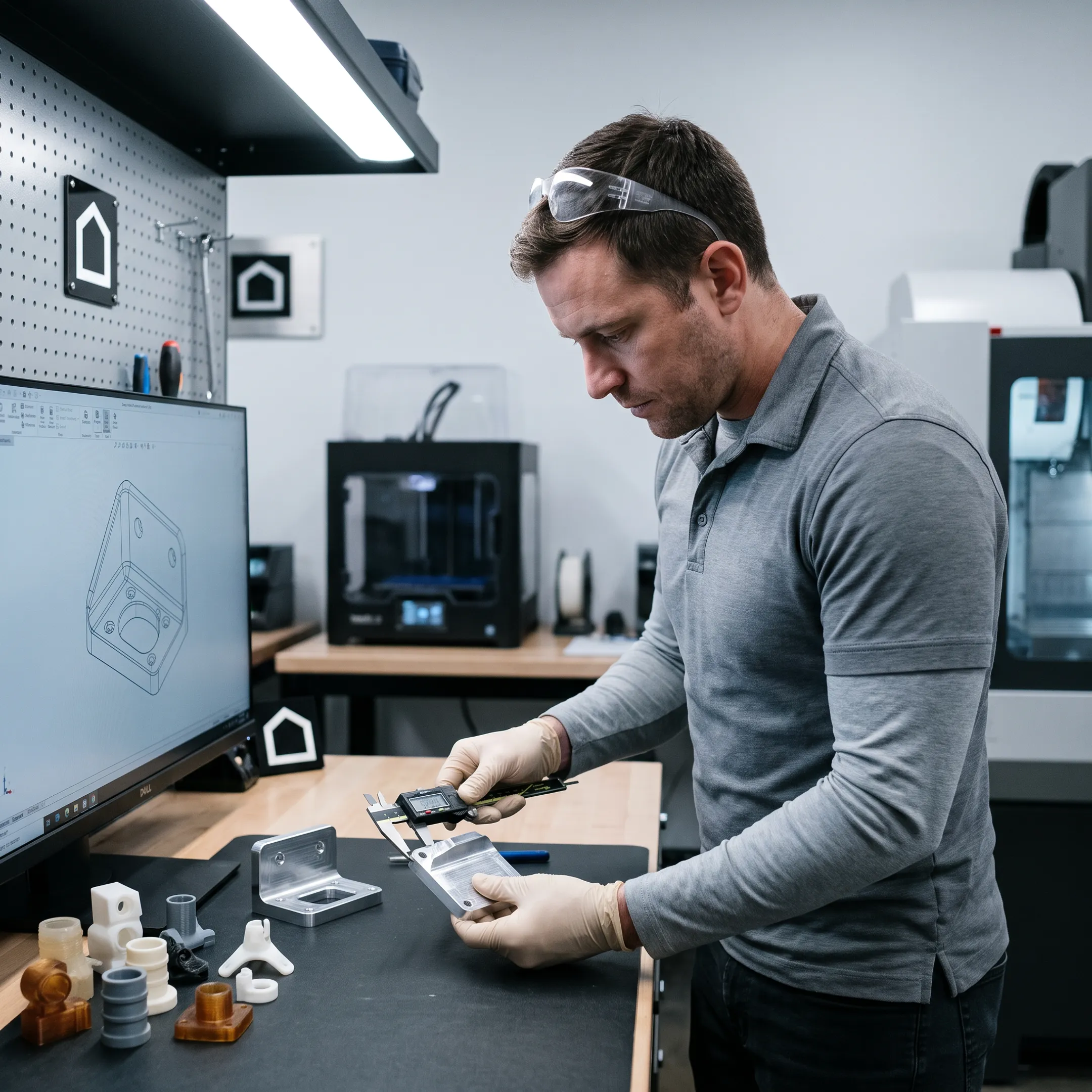 Technician inspecting prototype components