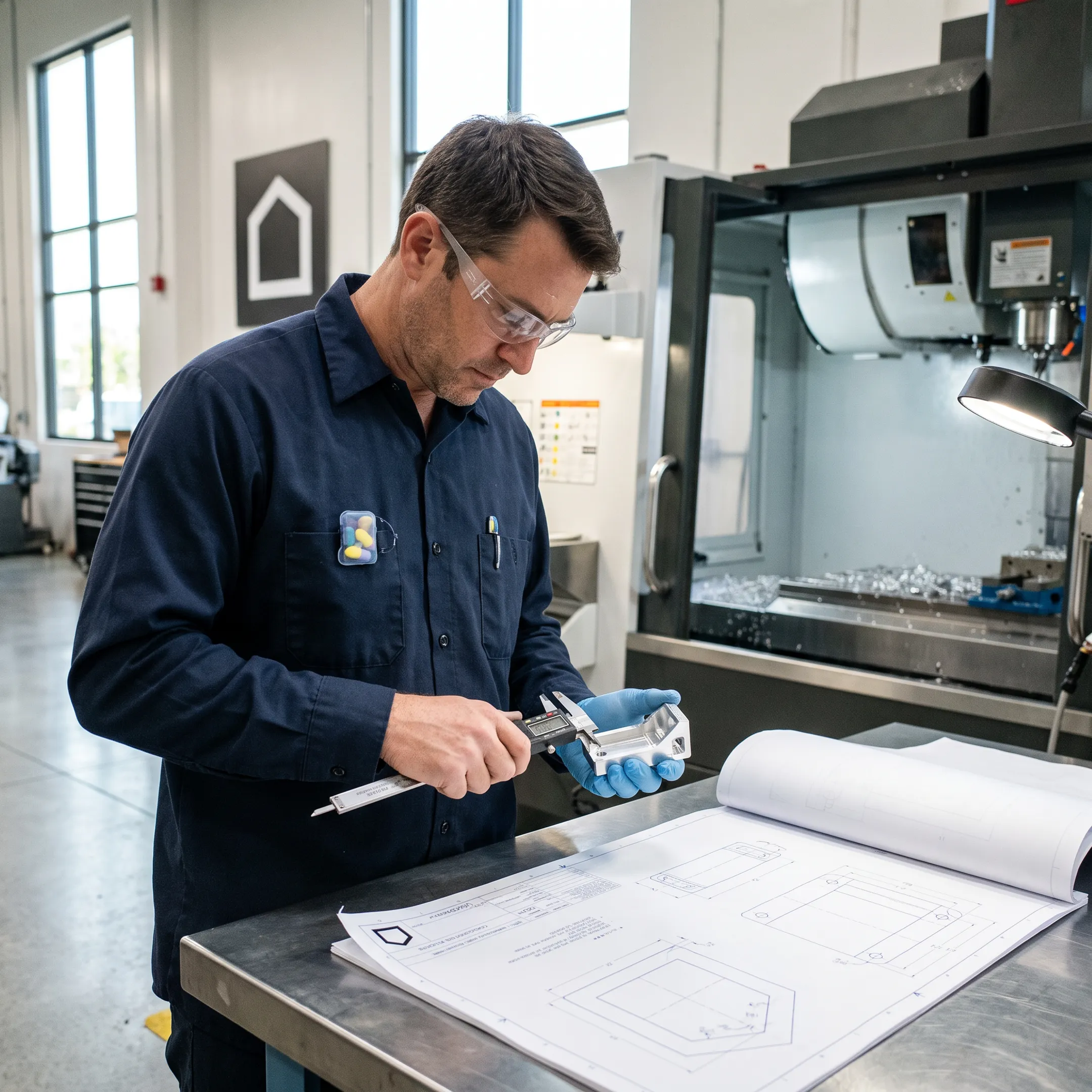 Engineer reviewing a machined prototype