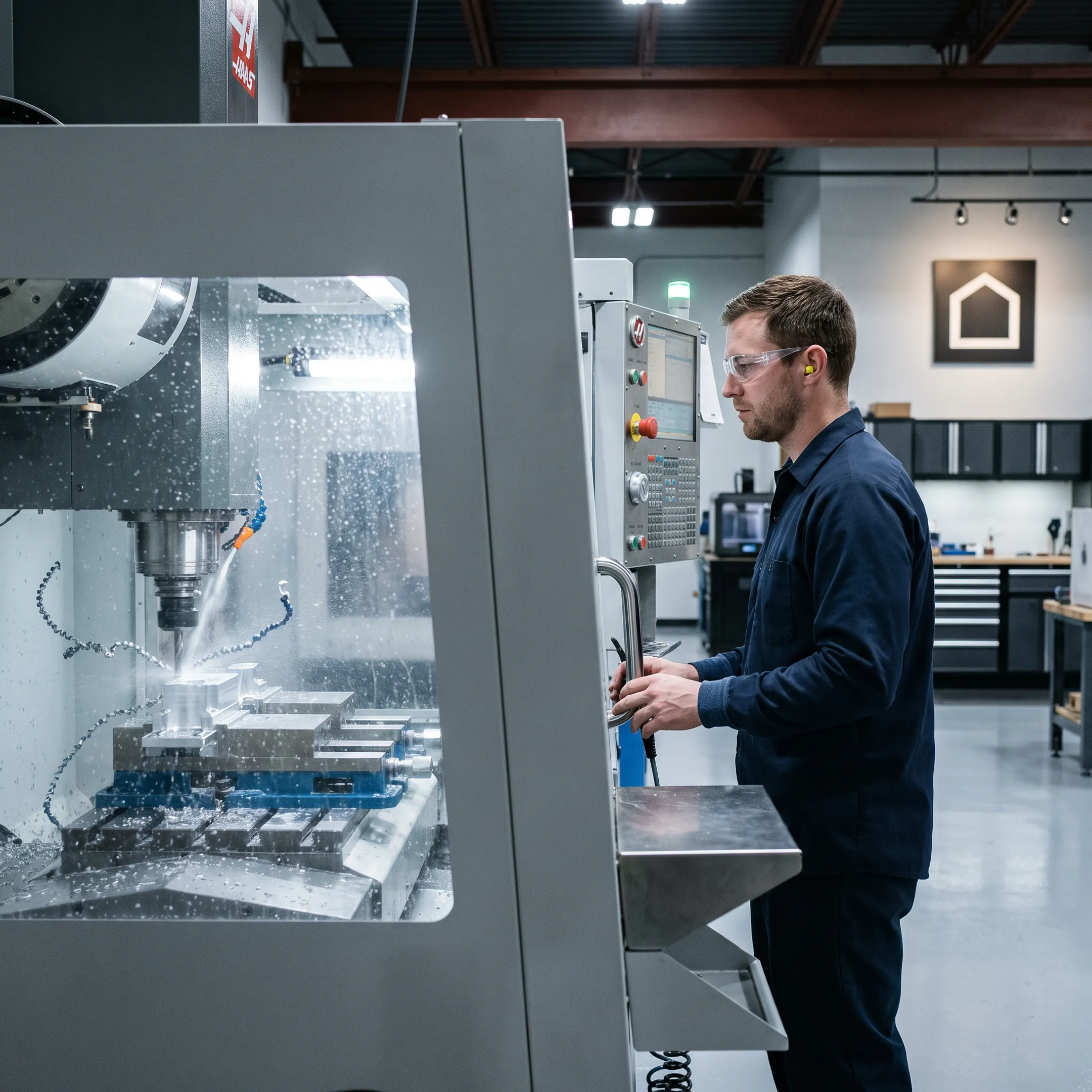 CNC machine fabricating a precision part