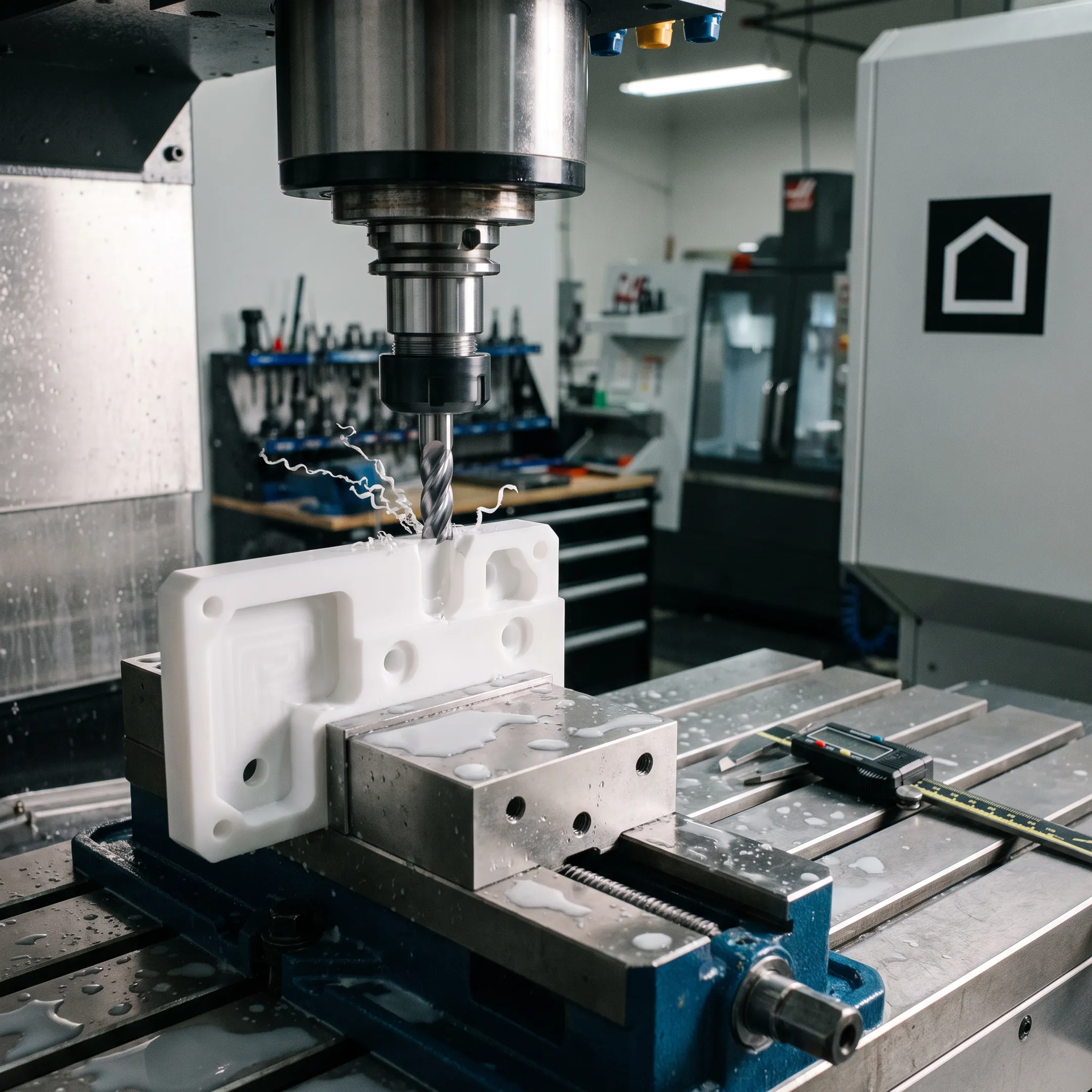 Precision-machined plastic component on a CNC machine