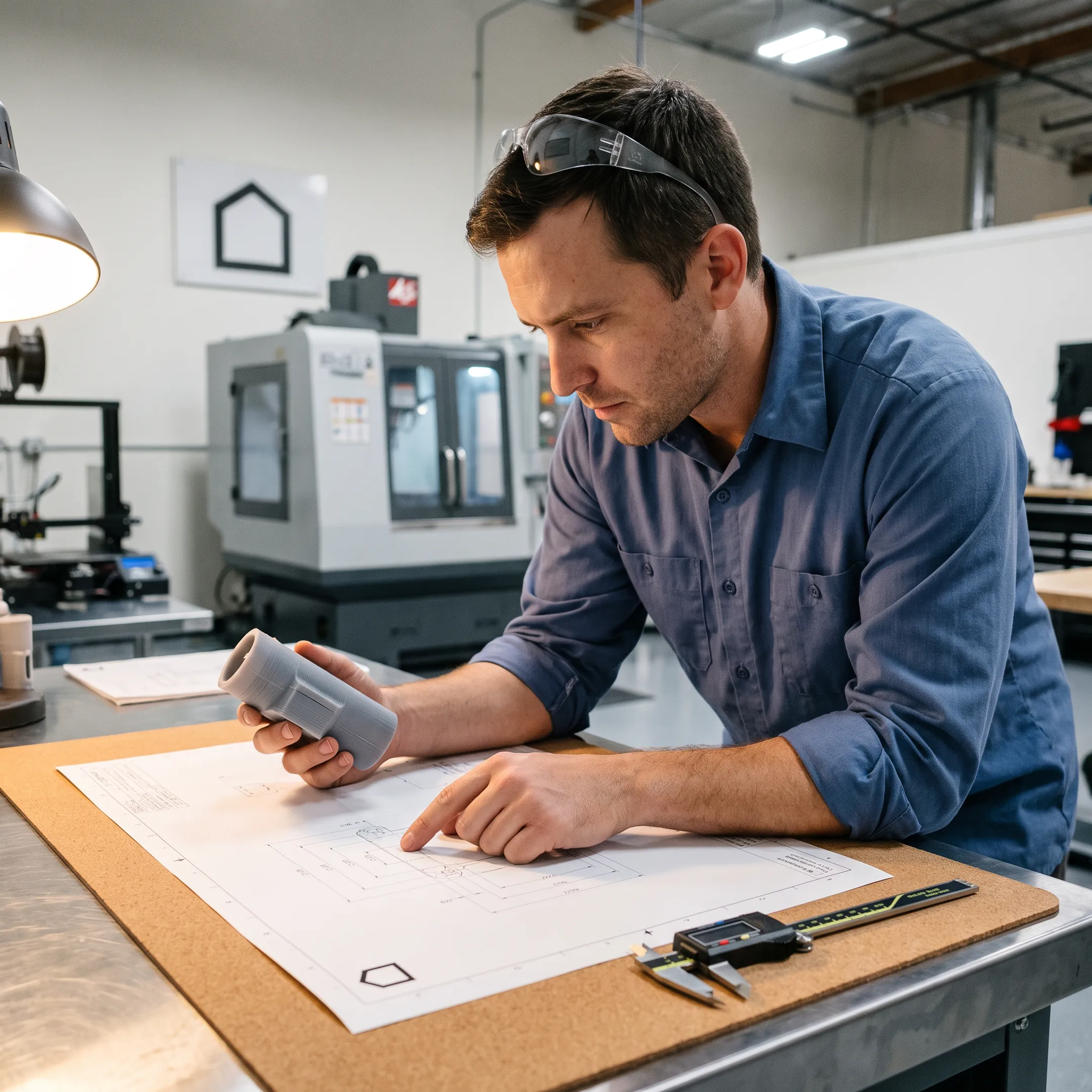 Engineer reviewing a product prototype