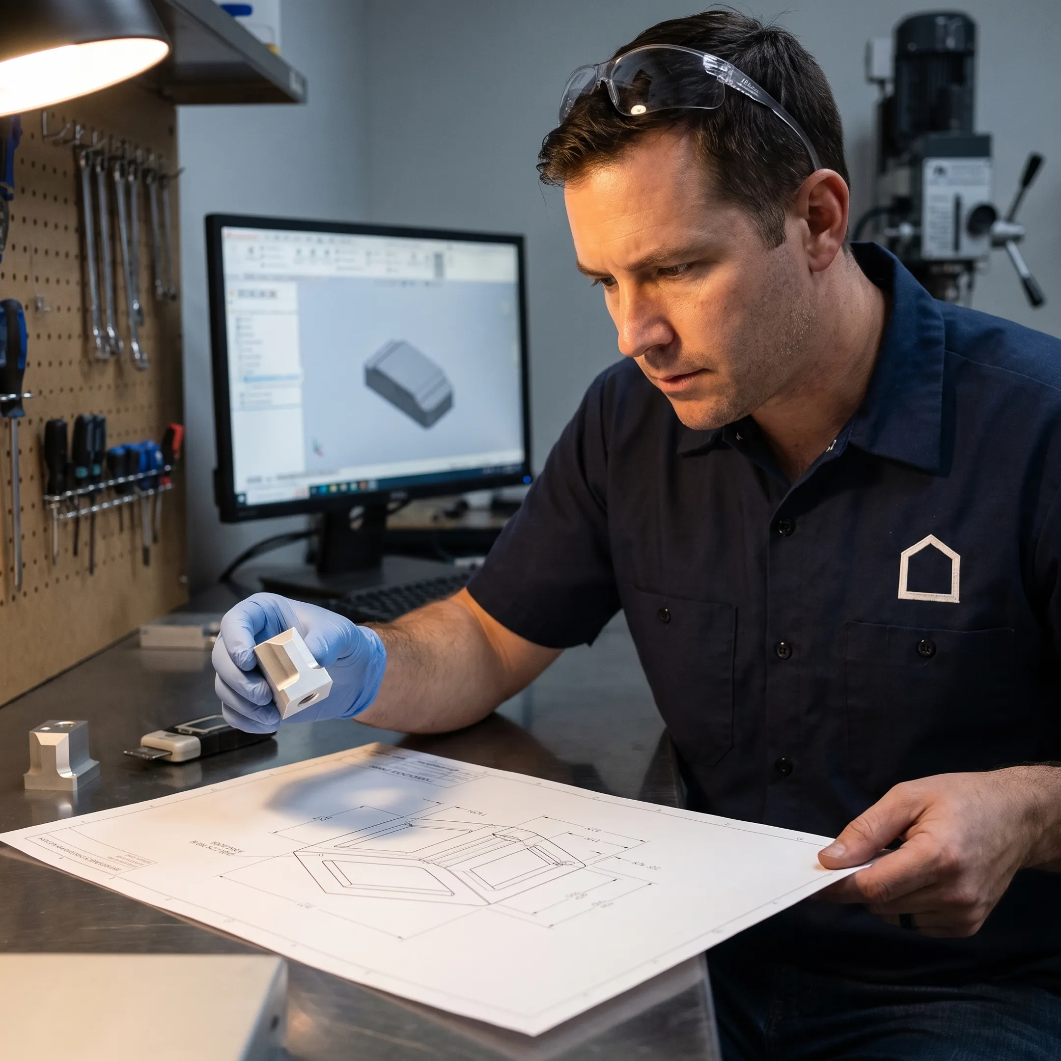 Engineer reviewing a CNC-machined prototype