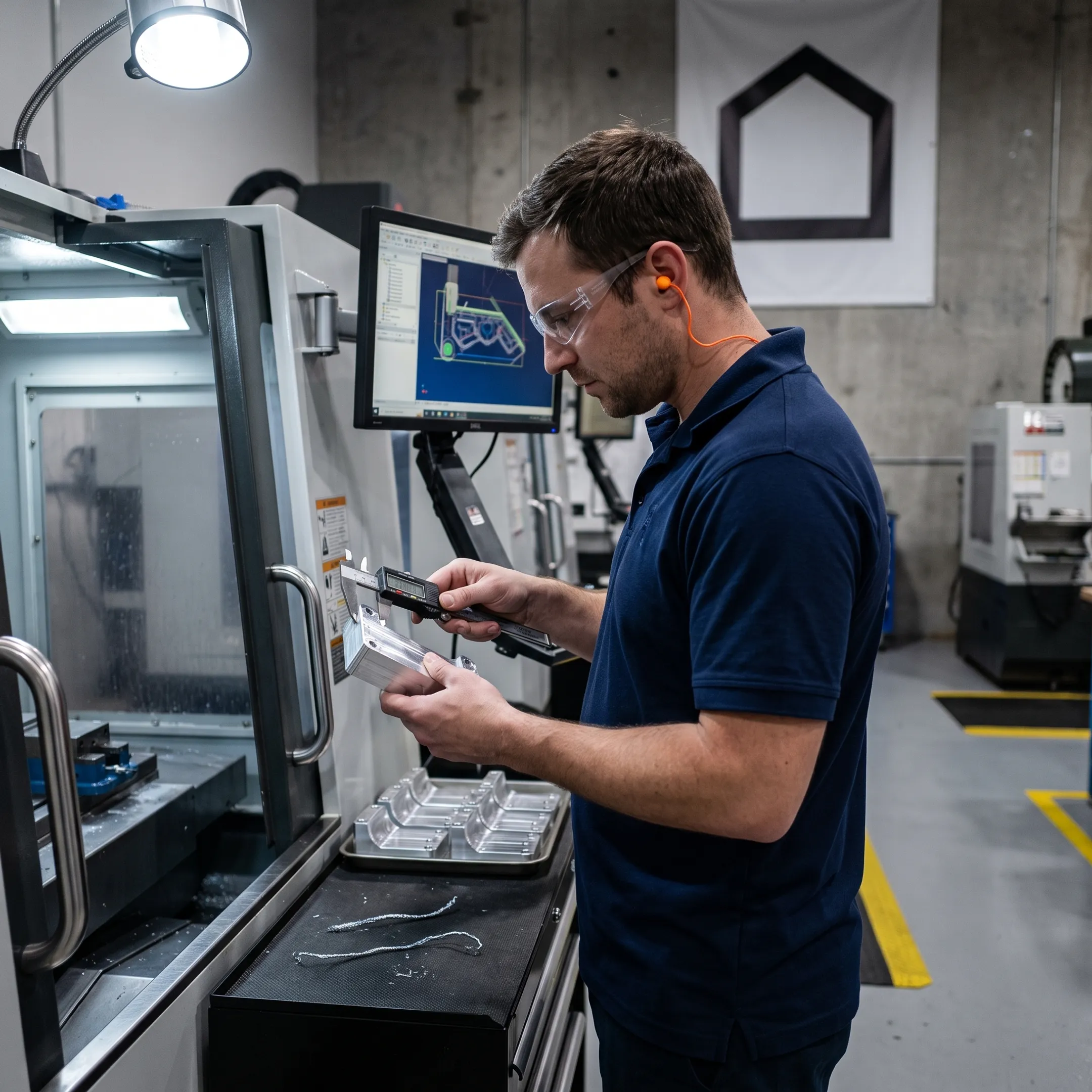 Engineer inspecting a machined prototype component