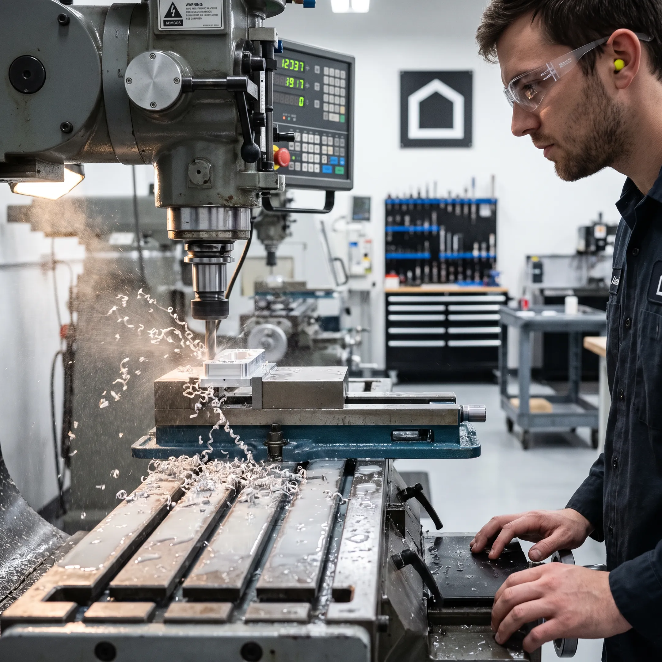 CNC machine cutting an aluminum component