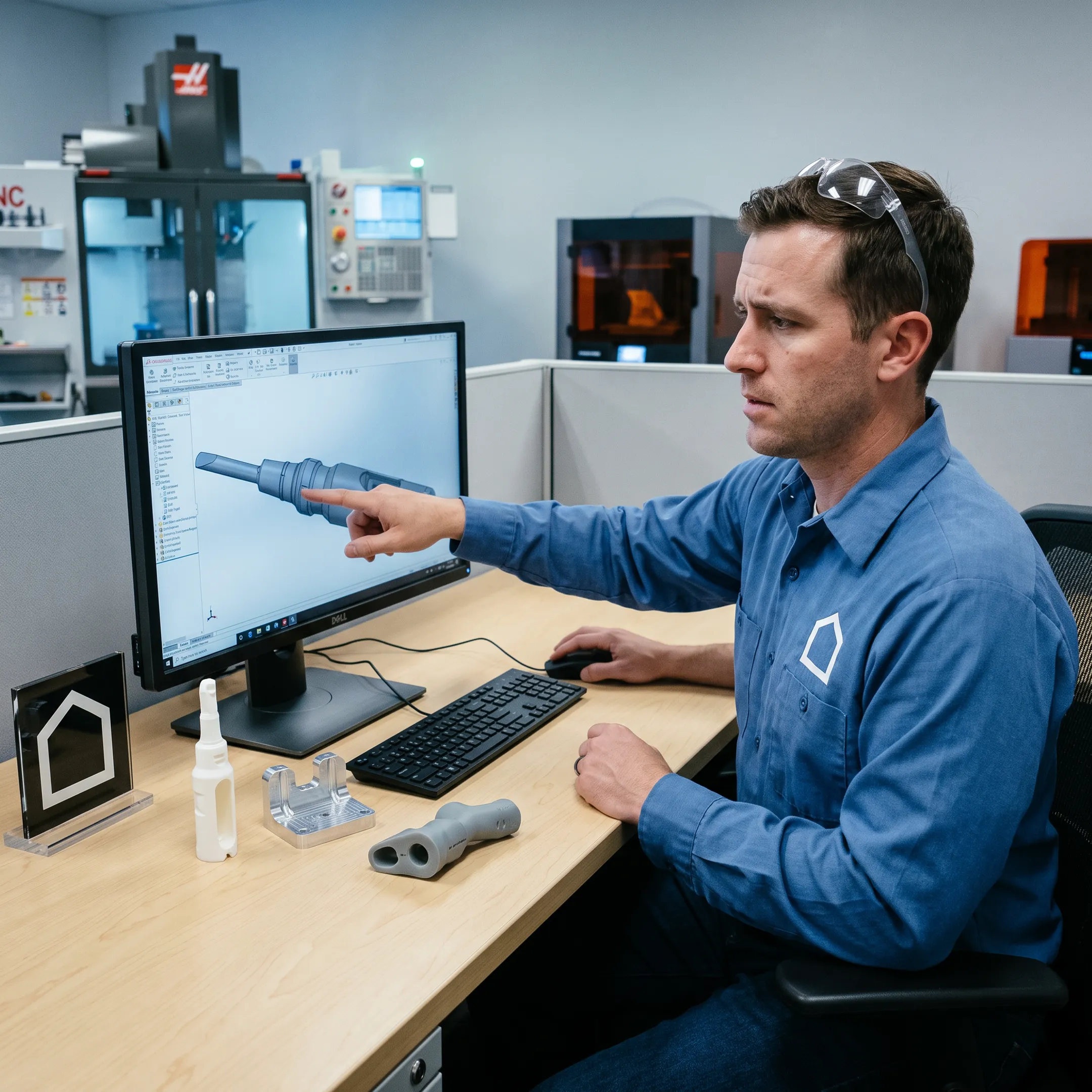 Engineer reviewing a 3D product model