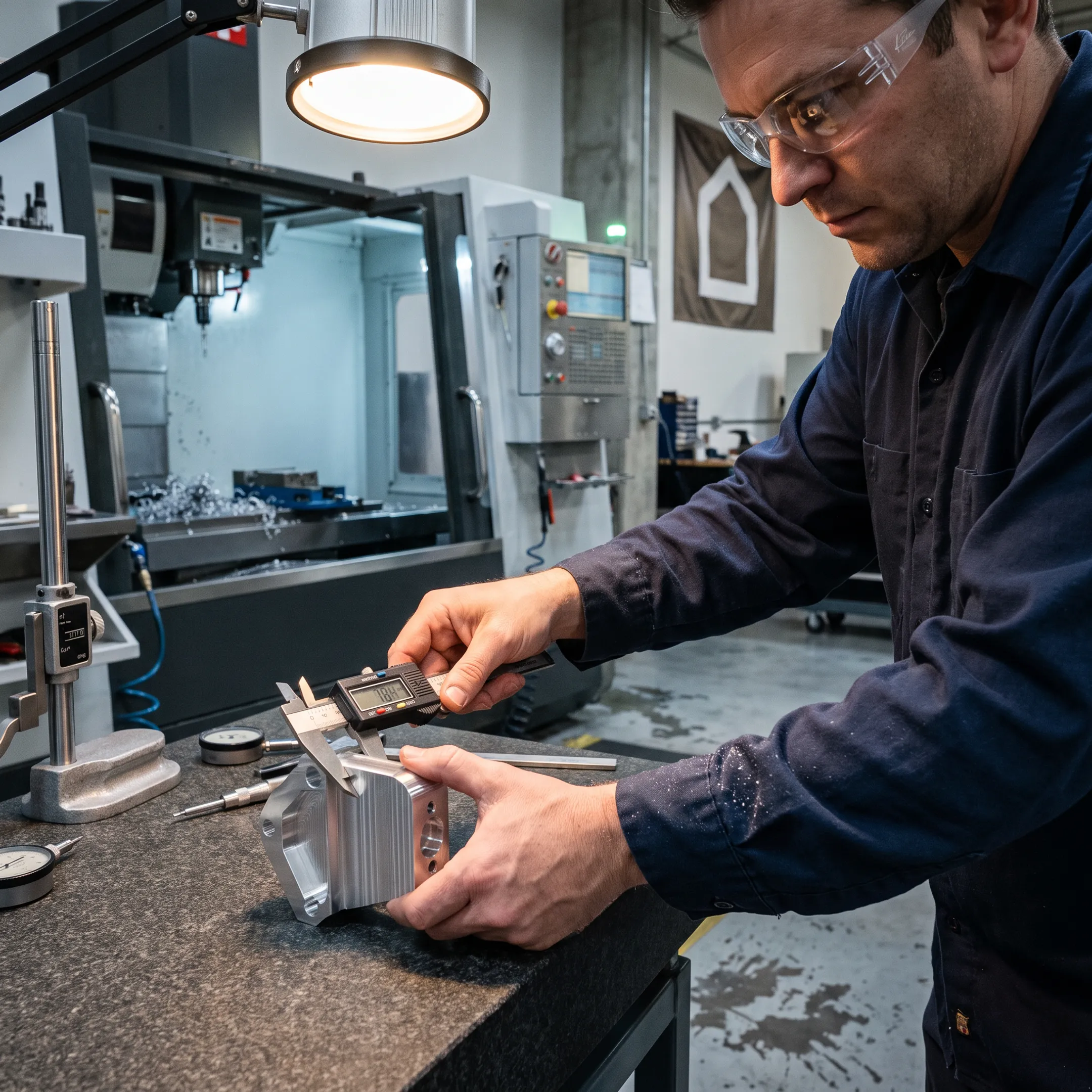 Precision machined component being inspected