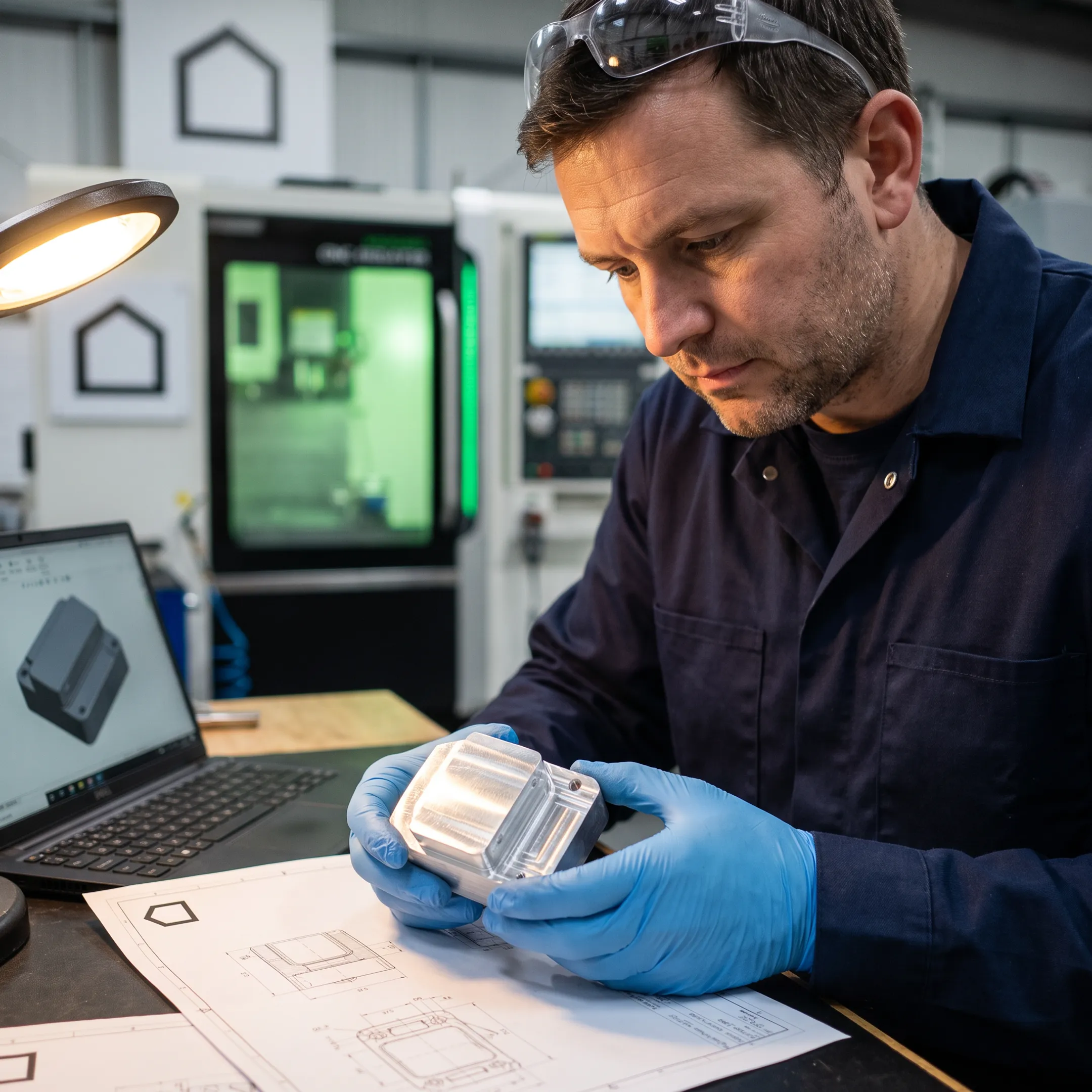 Engineer reviewing a machined industrial component