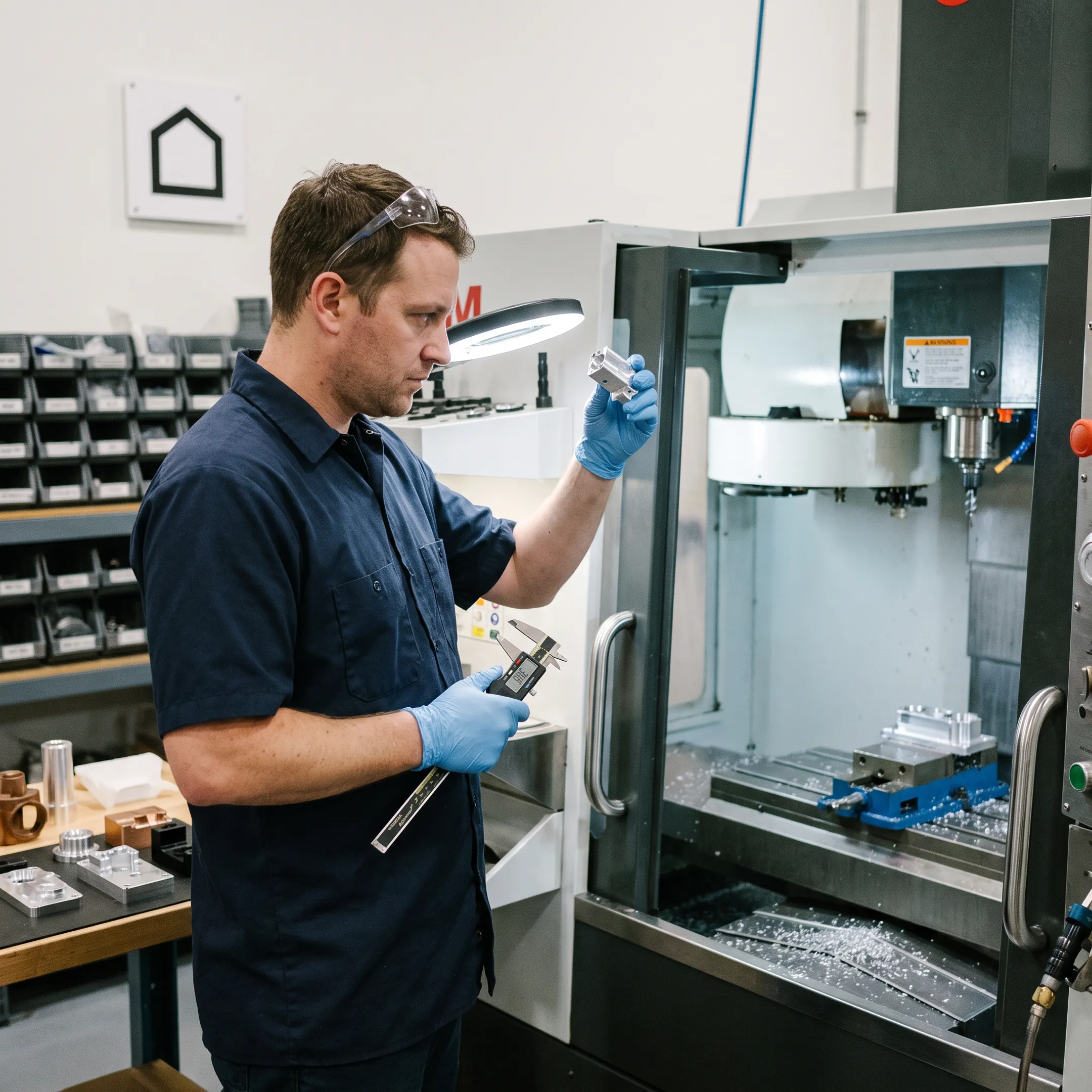 Technician inspecting a custom manufactured component