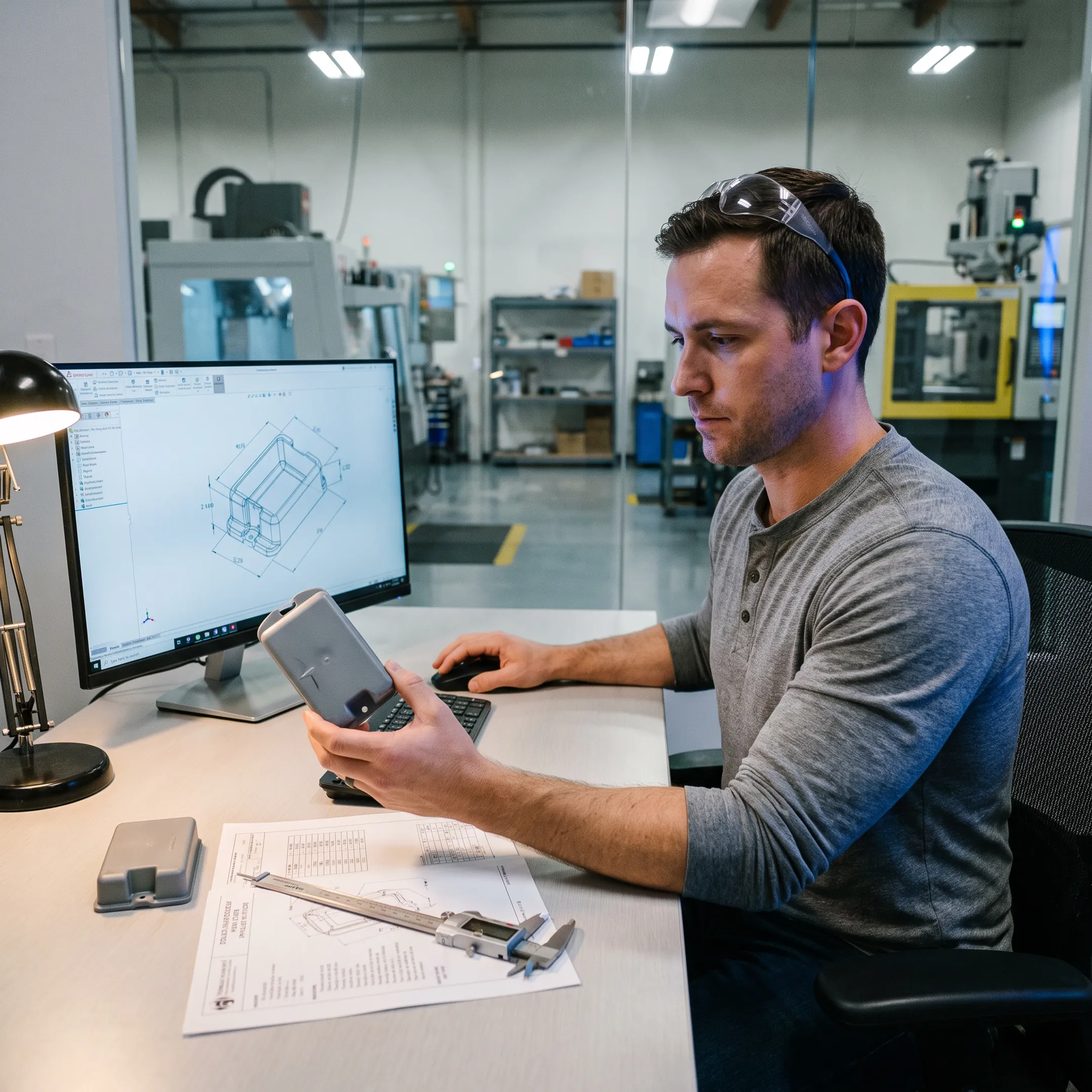 Engineer reviewing plastic part design