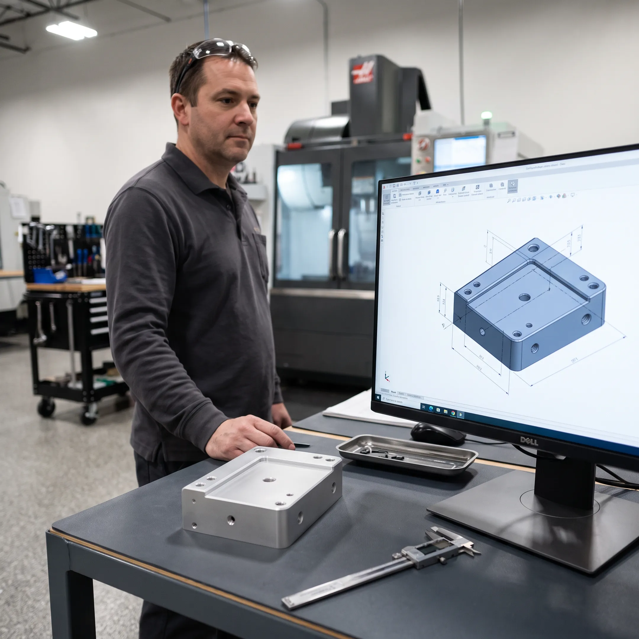 Precision CNC component beside a digital CAD model
