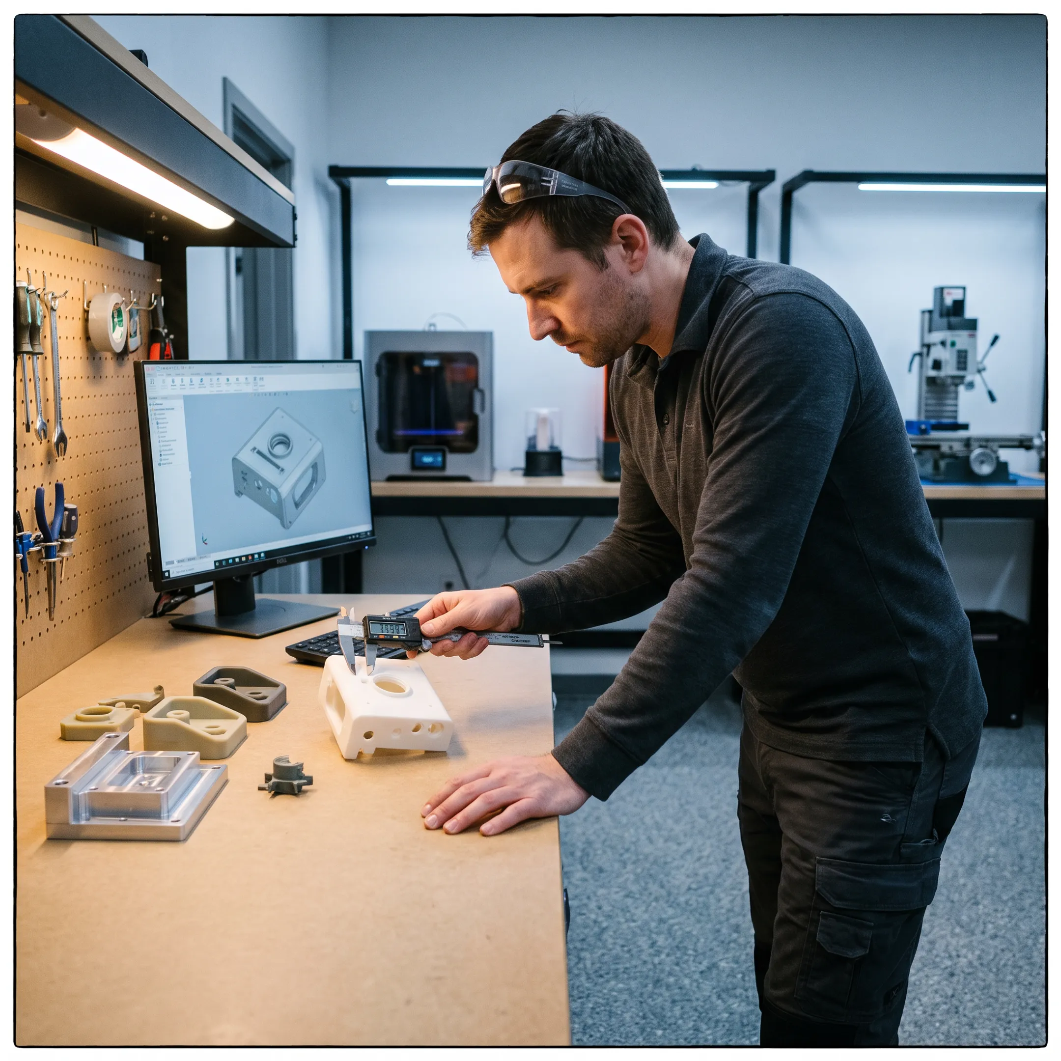 Engineer reviewing plastic product prototype