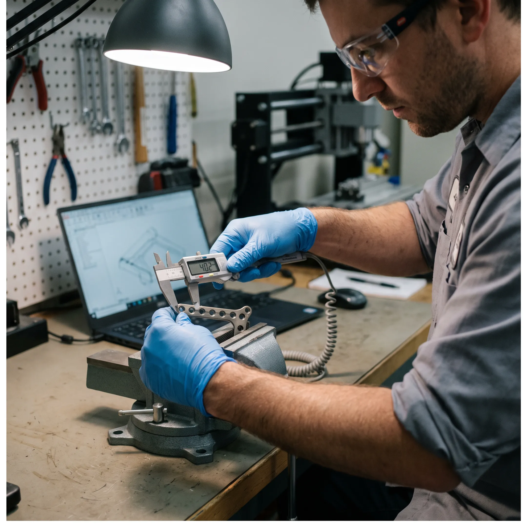 Engineer inspecting a machined medical prototype