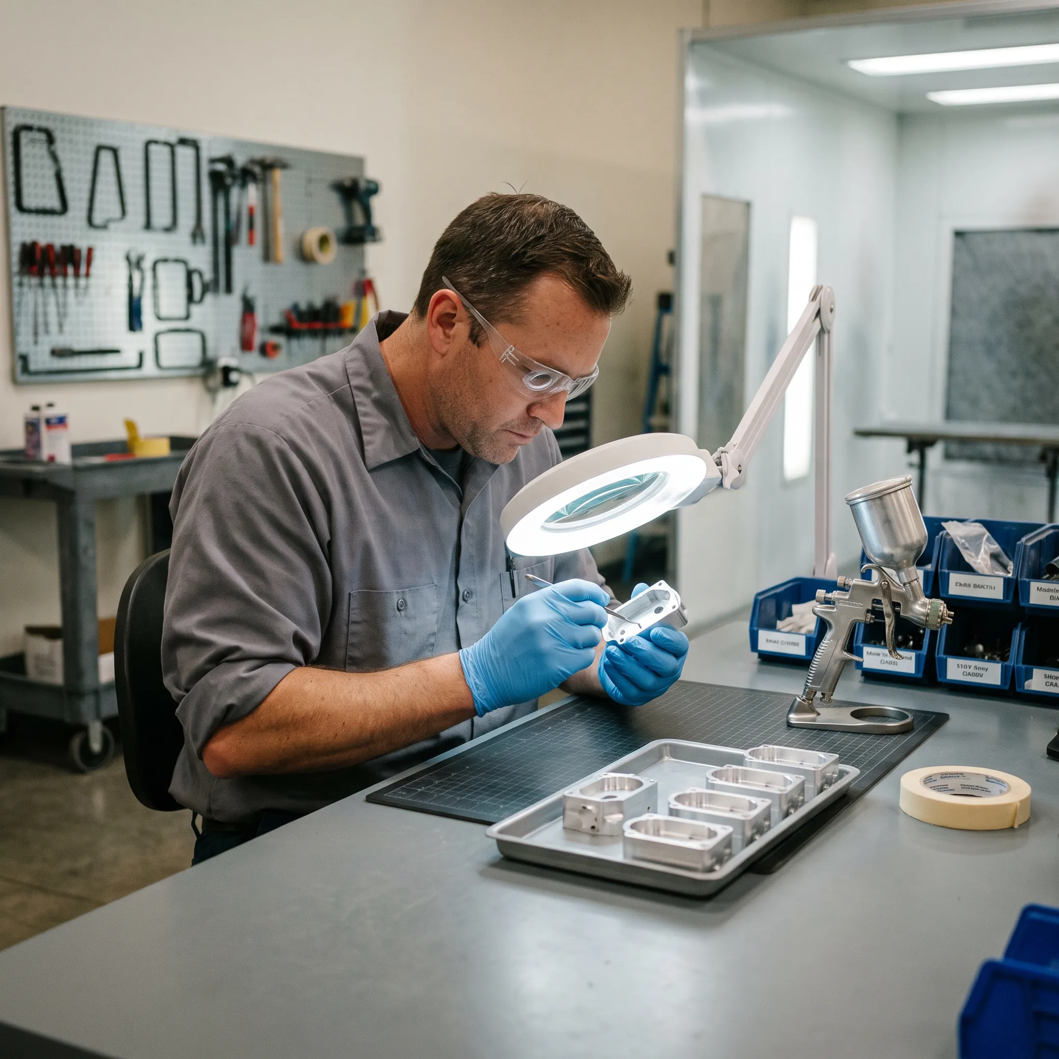 Technician finishing a manufactured prototype