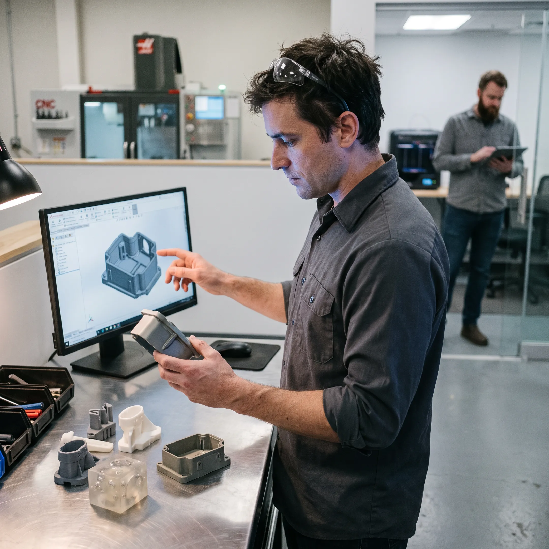 Engineer reviewing molded plastic component design