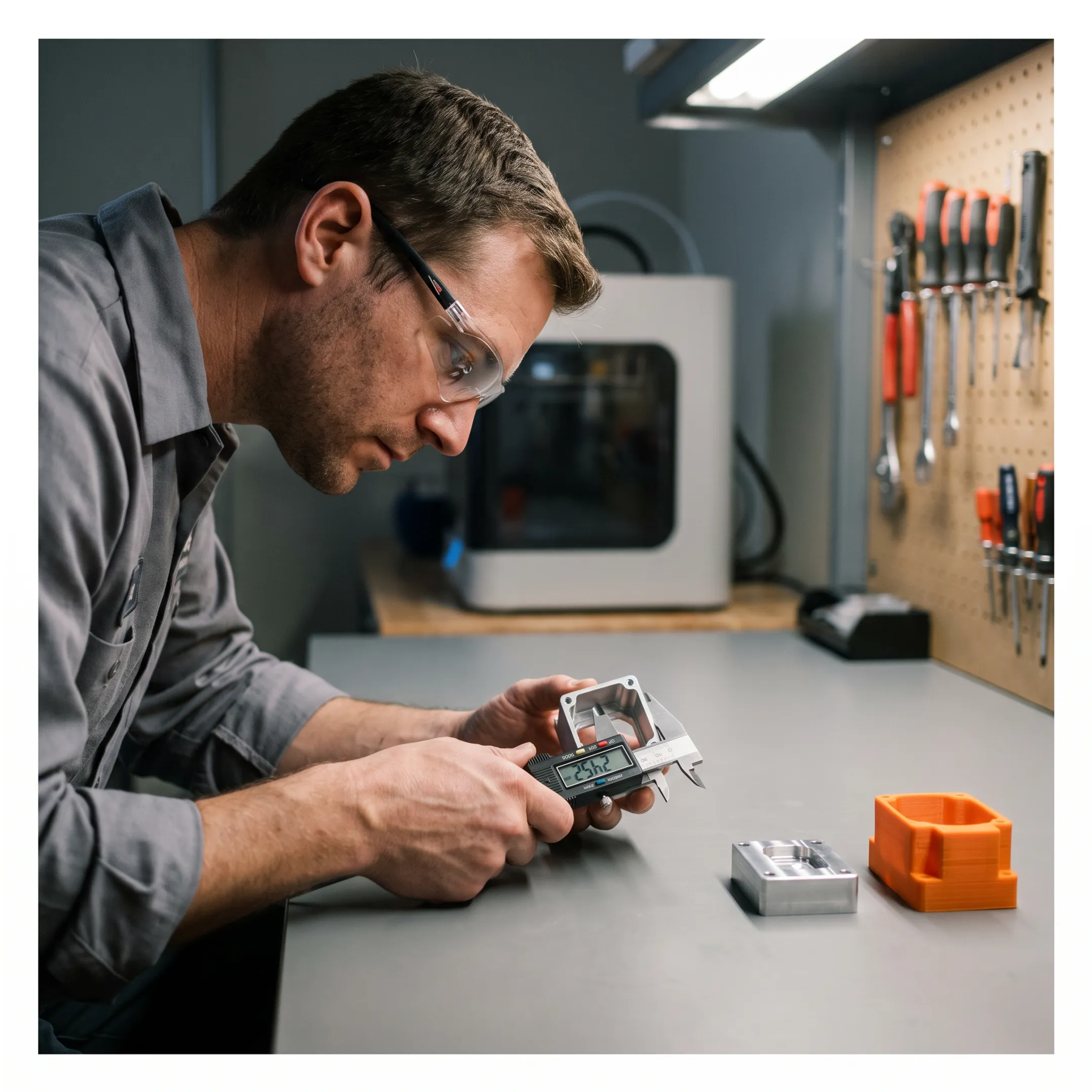 Technician inspecting a prototype component