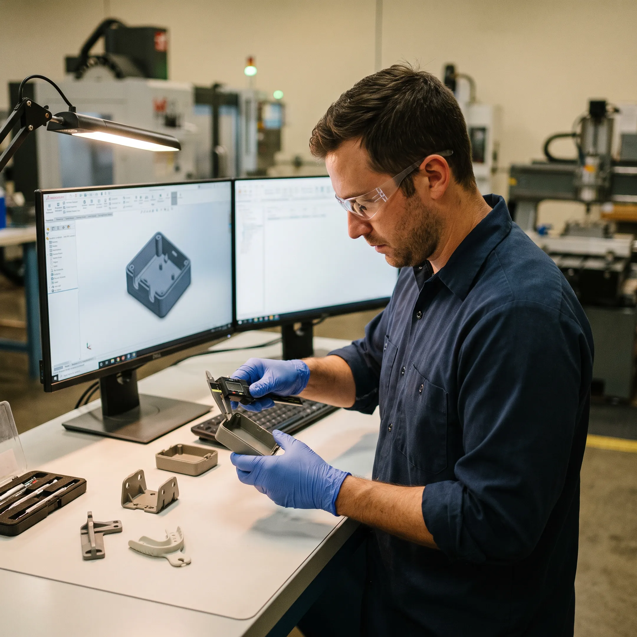 Engineer reviewing molded part design