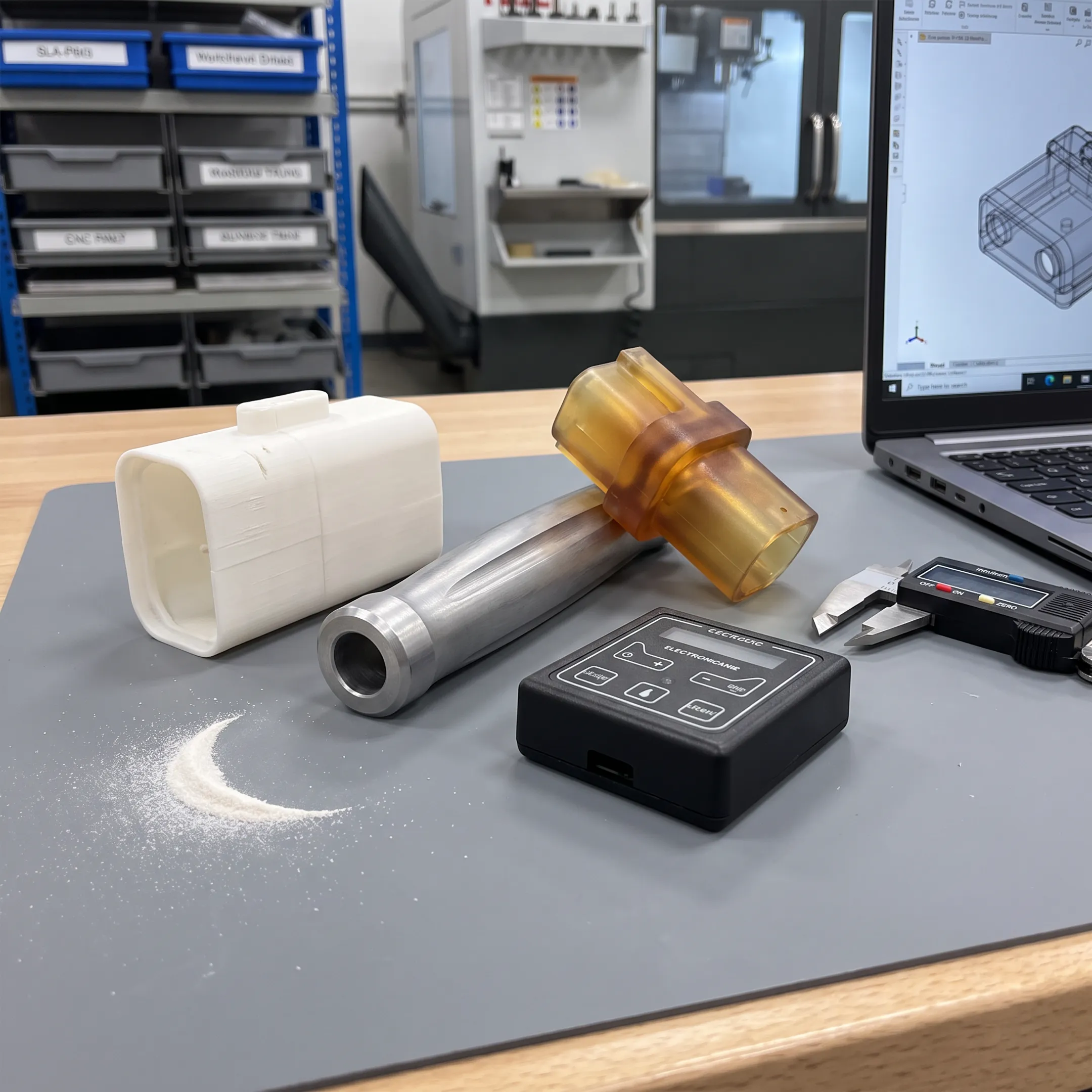 Custom plastic component prototypes in a manufacturing workspace
