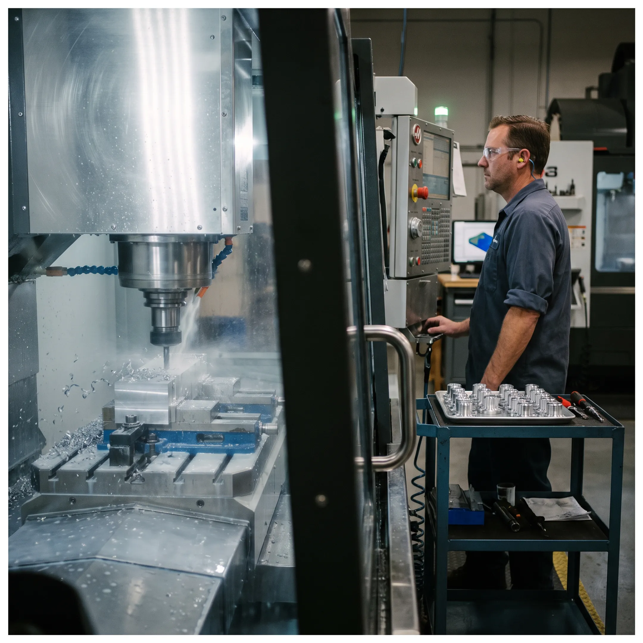 Precision CNC machine producing a detailed component