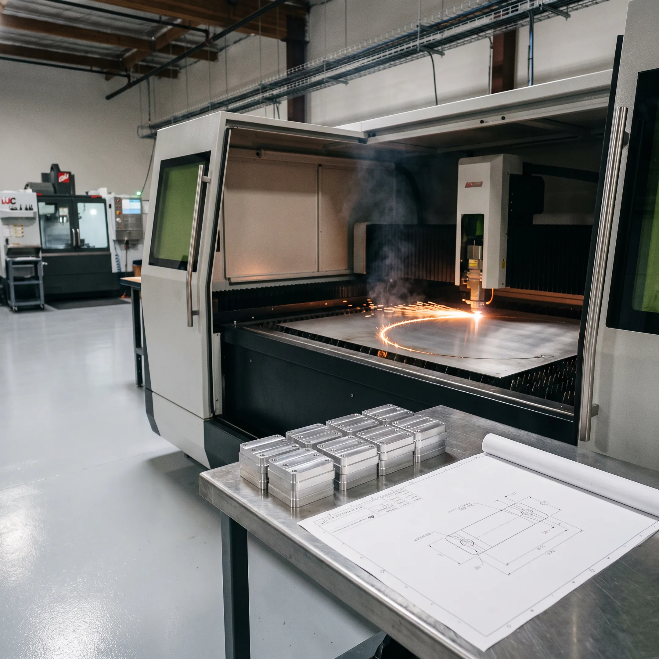 Metal laser cutting machine producing a precise sheet metal component