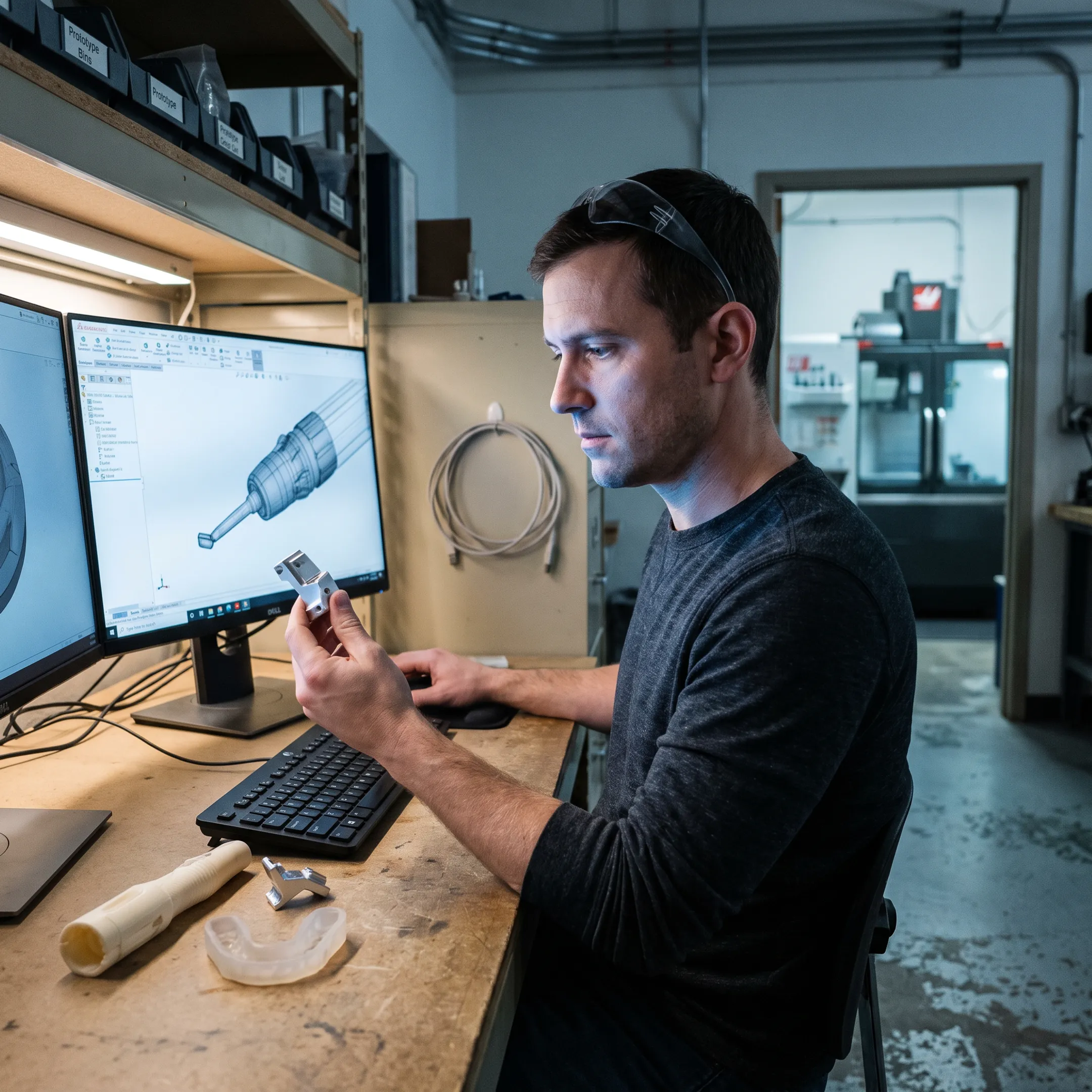 Designer reviewing a digital dental CAD model on a workstation