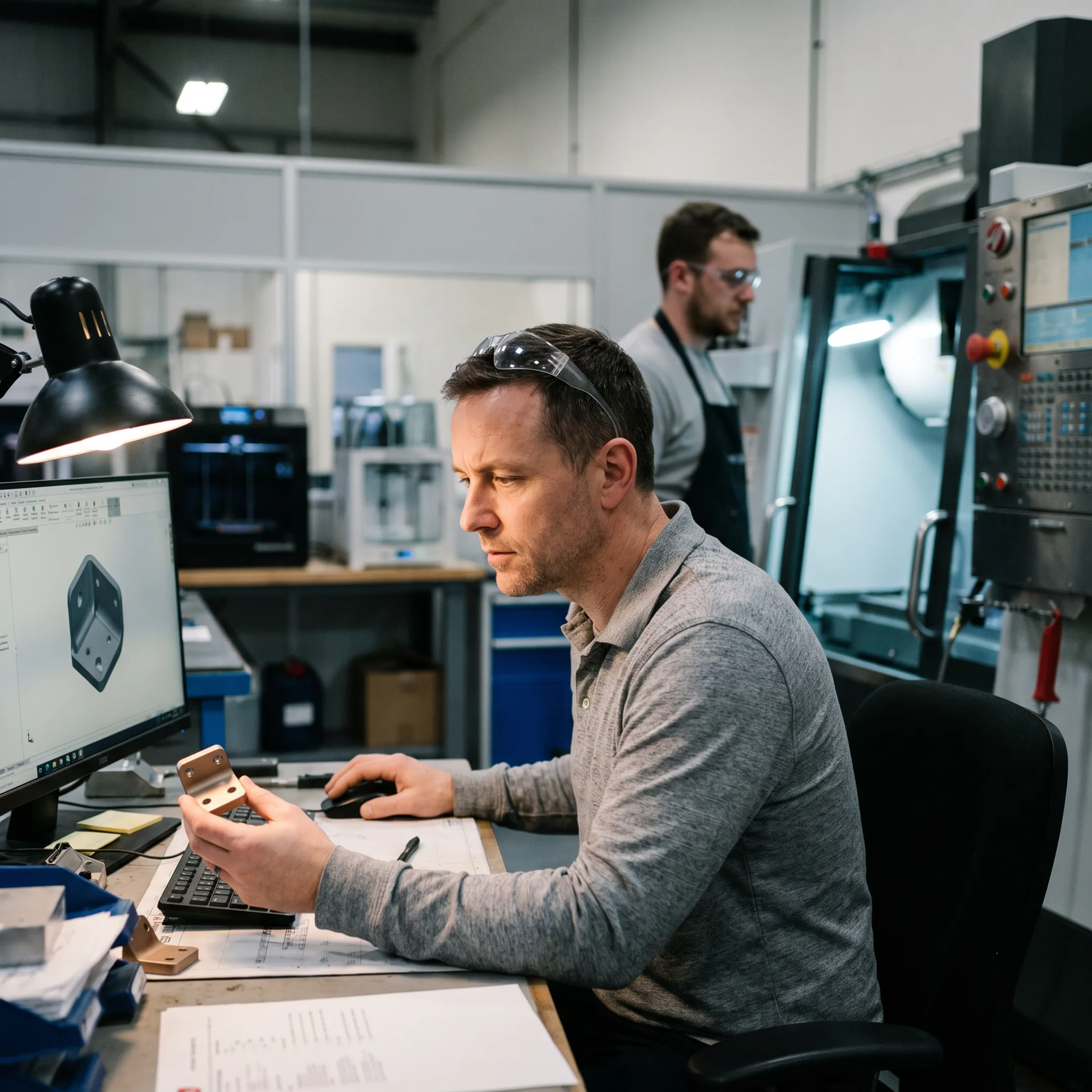 Engineer reviewing a custom component design