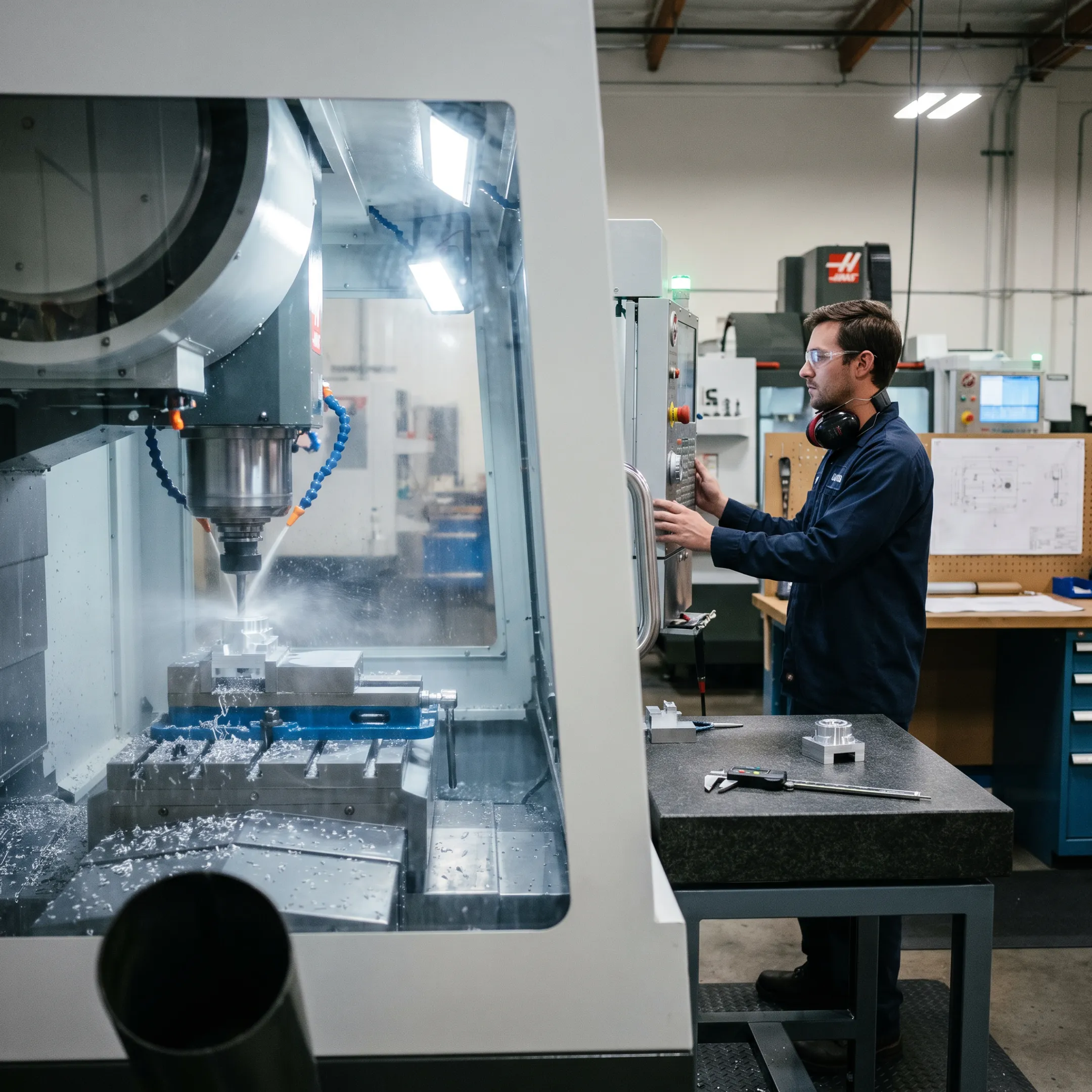 CNC machine producing a precision prototype component