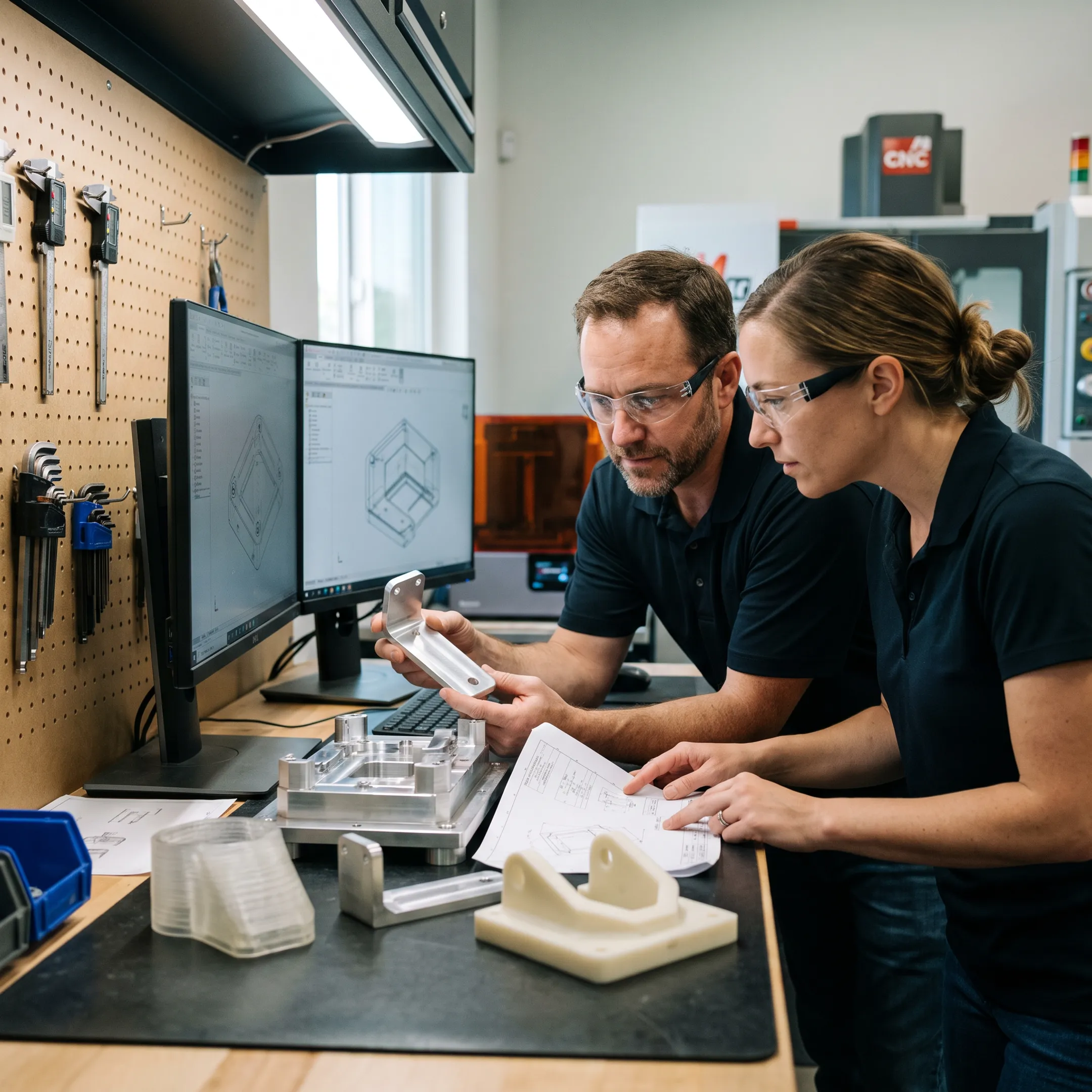 Specialty tooling and automation components in a manufacturing workspace