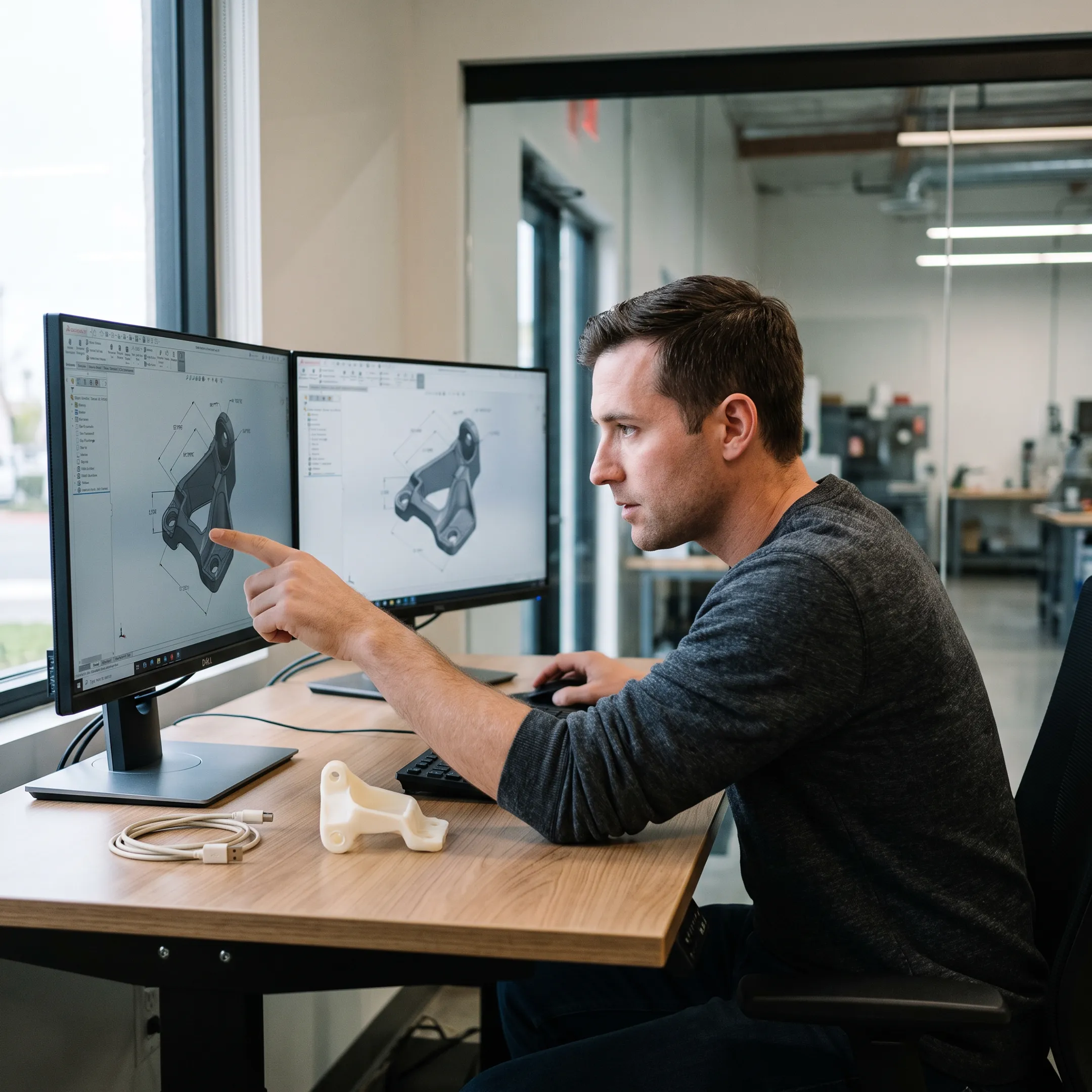Designer reviewing an automotive CAD model on a workstation