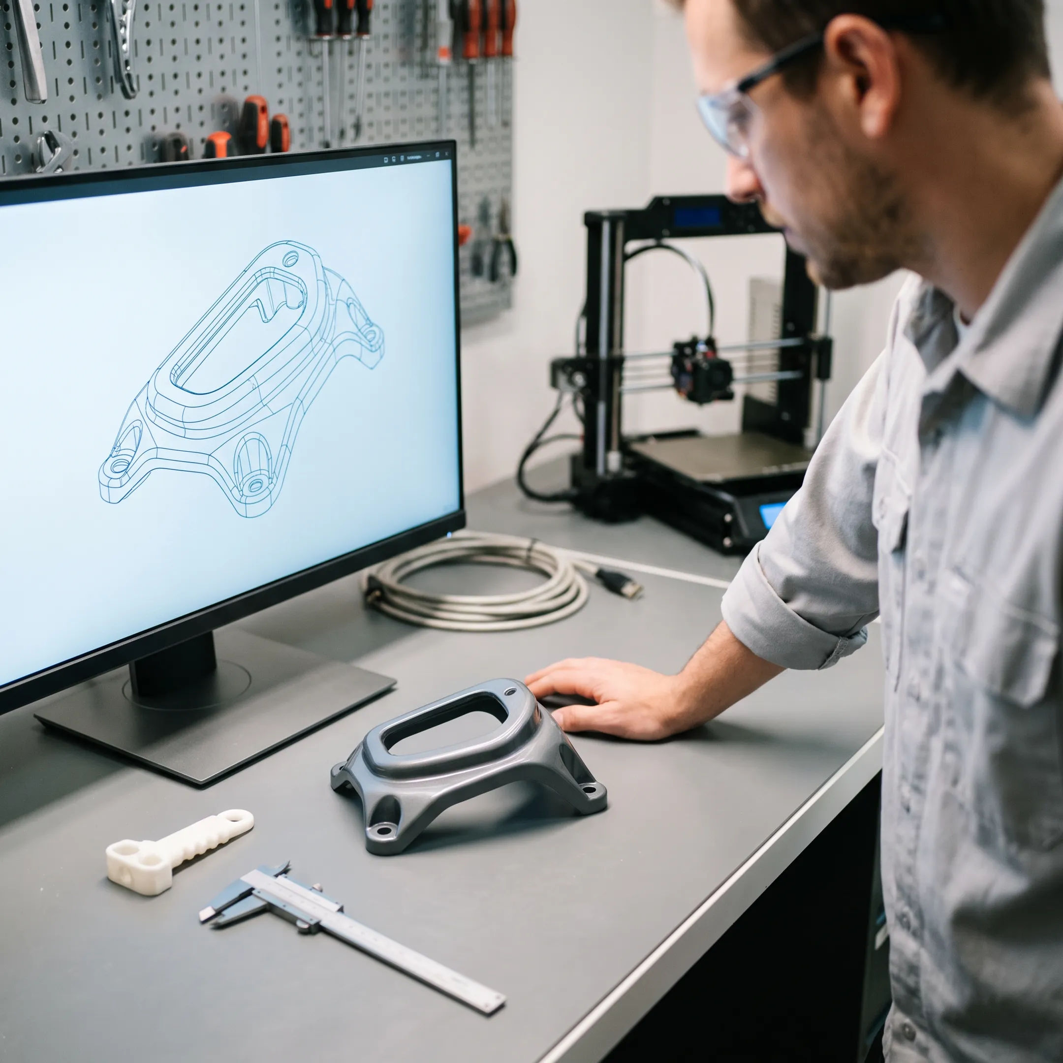 Automotive CAD model beside a physical prototype component