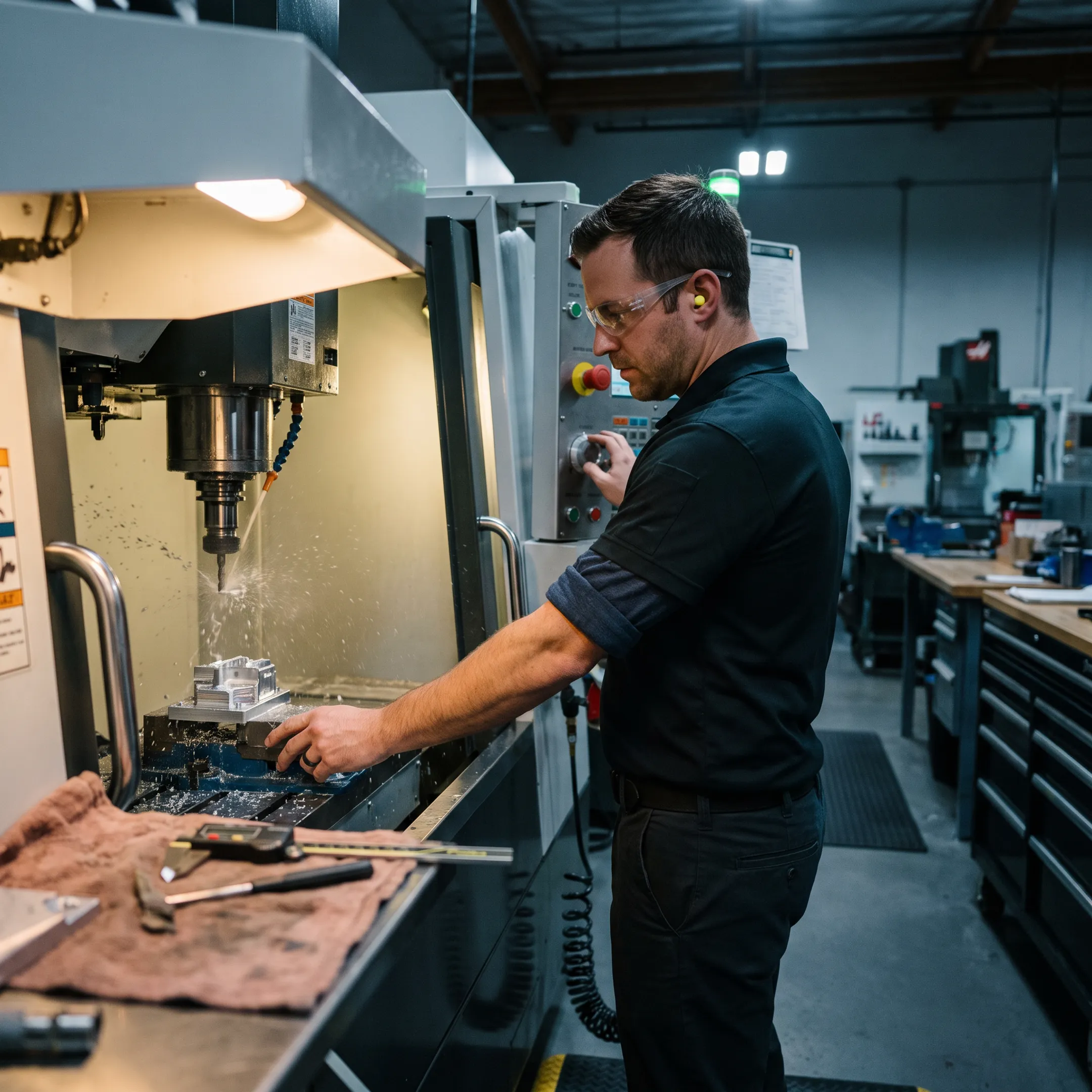 CNC machine producing a precision metal prototype part
