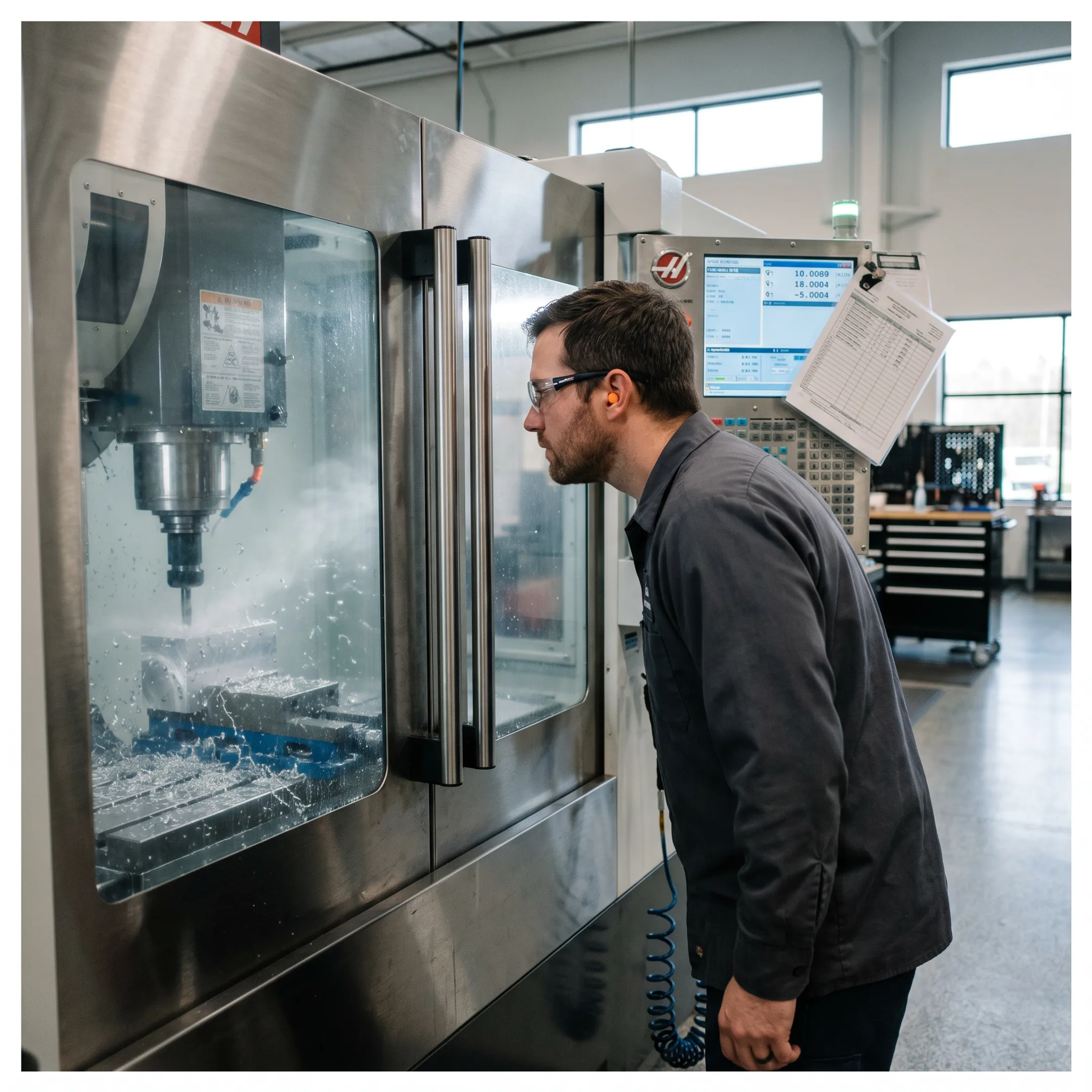 CNC machining custom metal component in a manufacturing facility