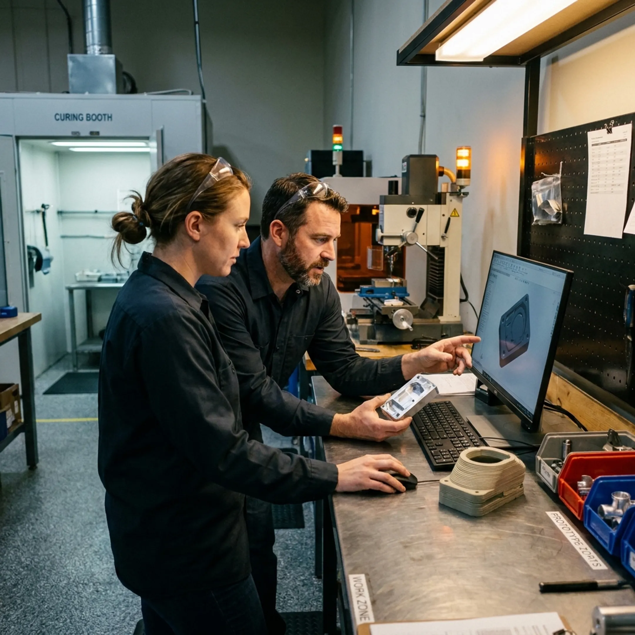 Digital manufacturing team developing a prototype component