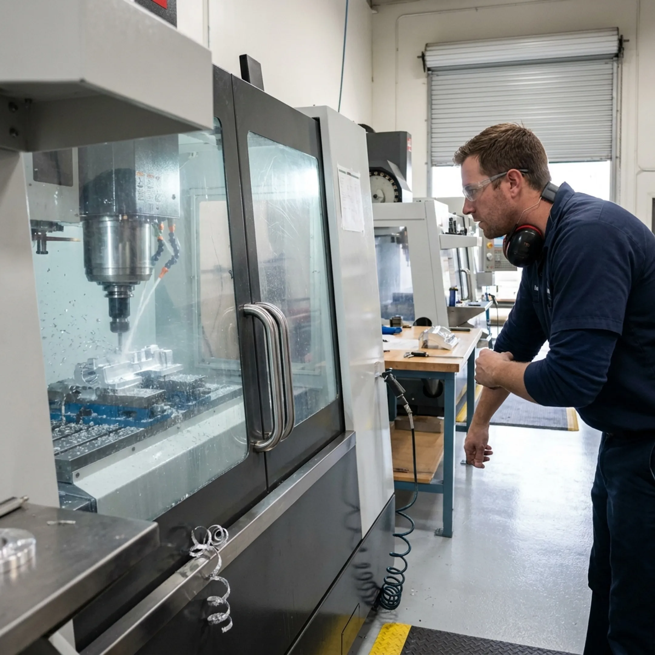 CNC machine producing a precision component