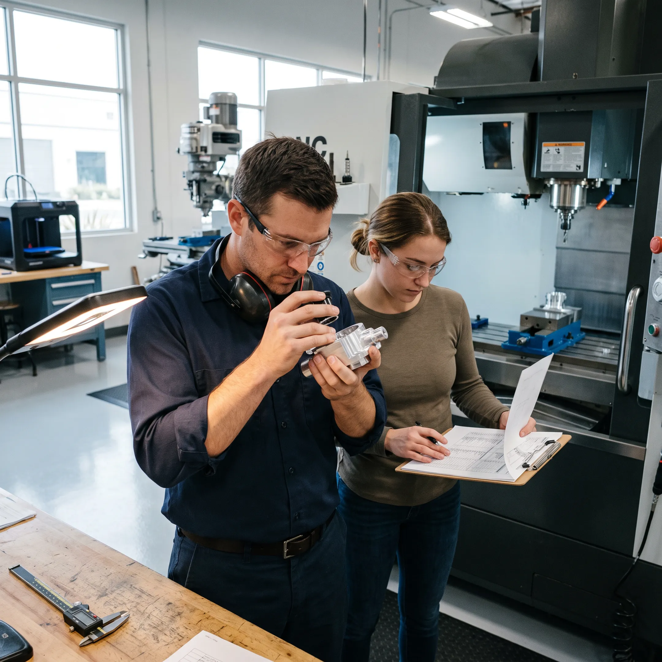 Precision CNC machining and tooling work in a product development facility