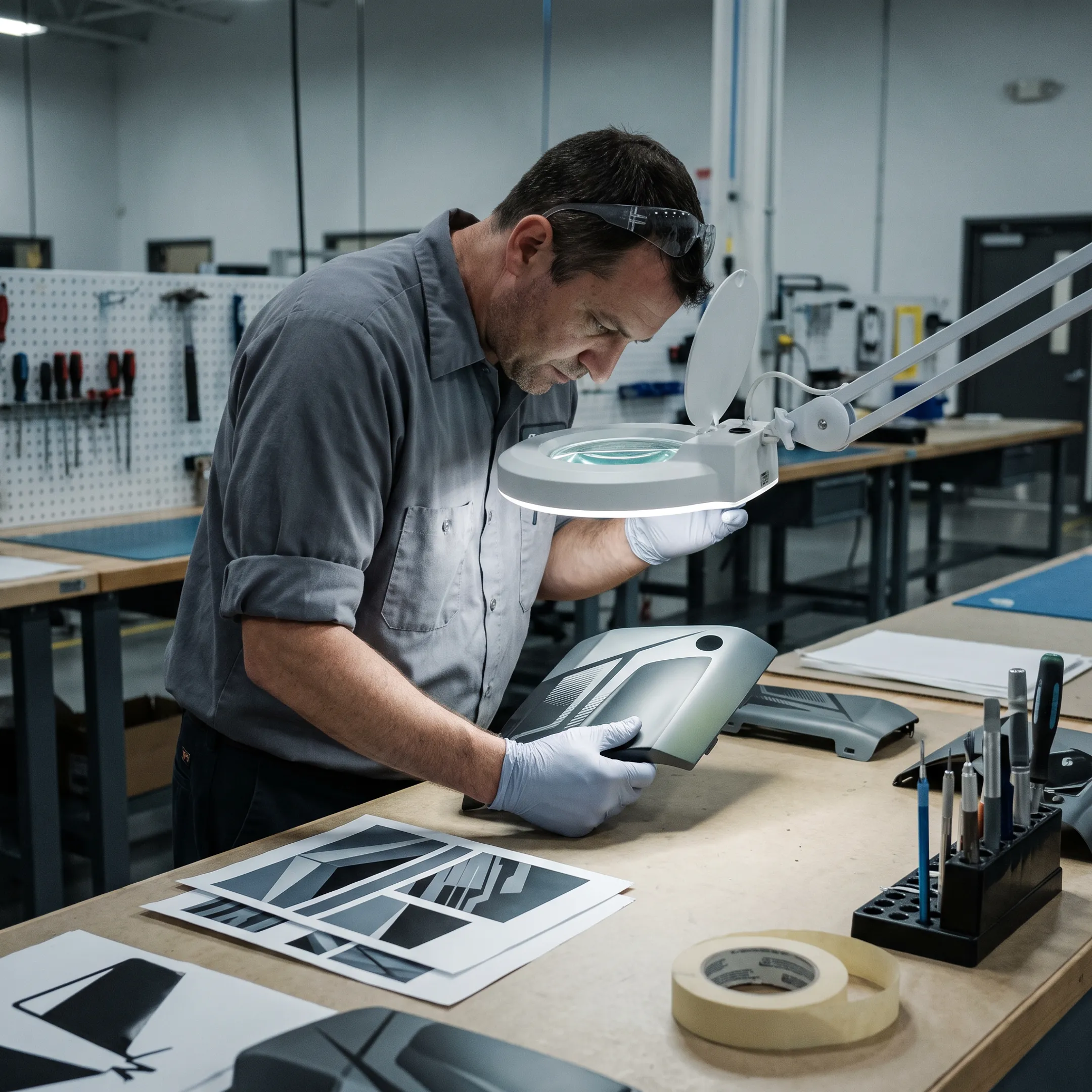 Custom graphic finishing applied to a production-ready component