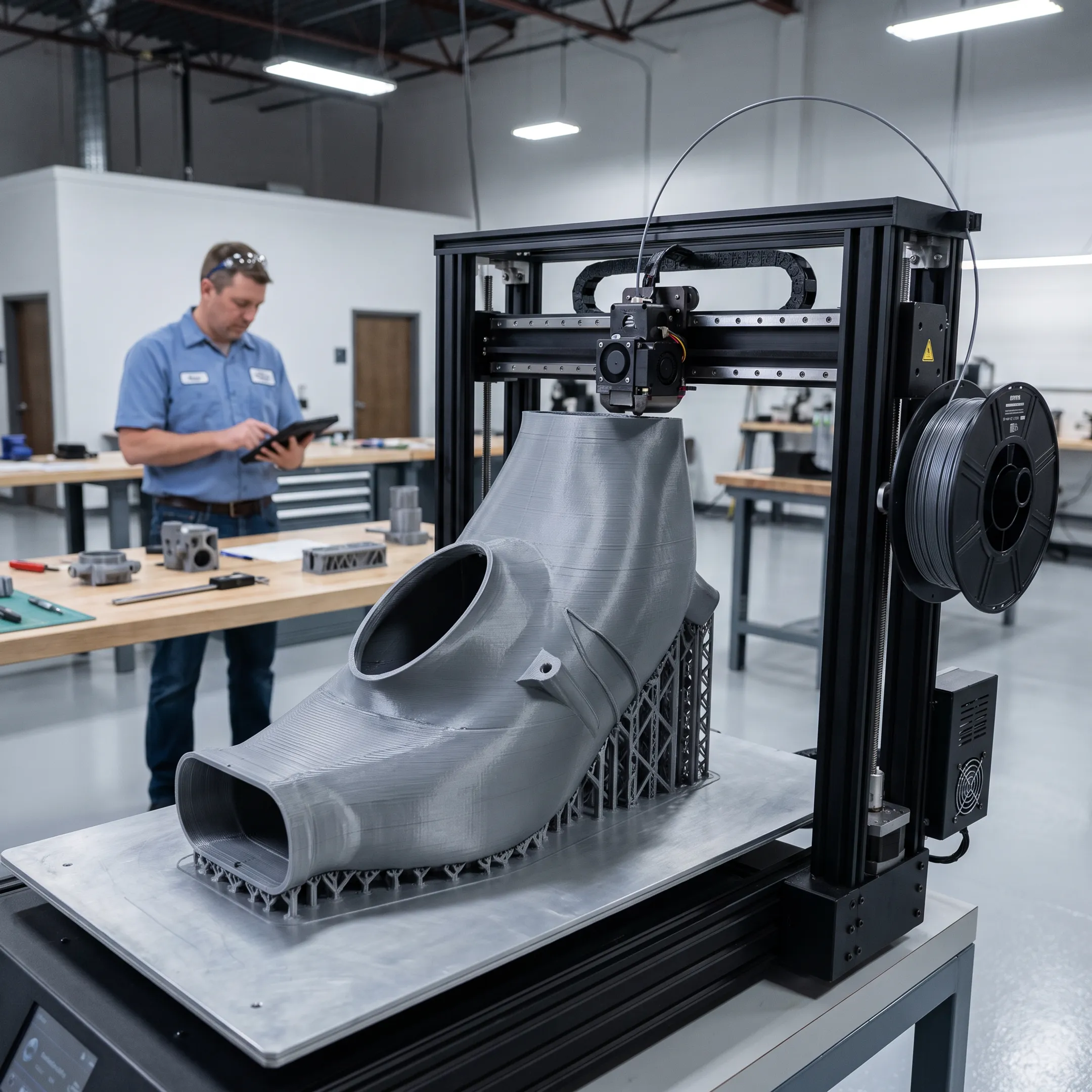 Large format FDM 3D printer producing a substantial prototype component