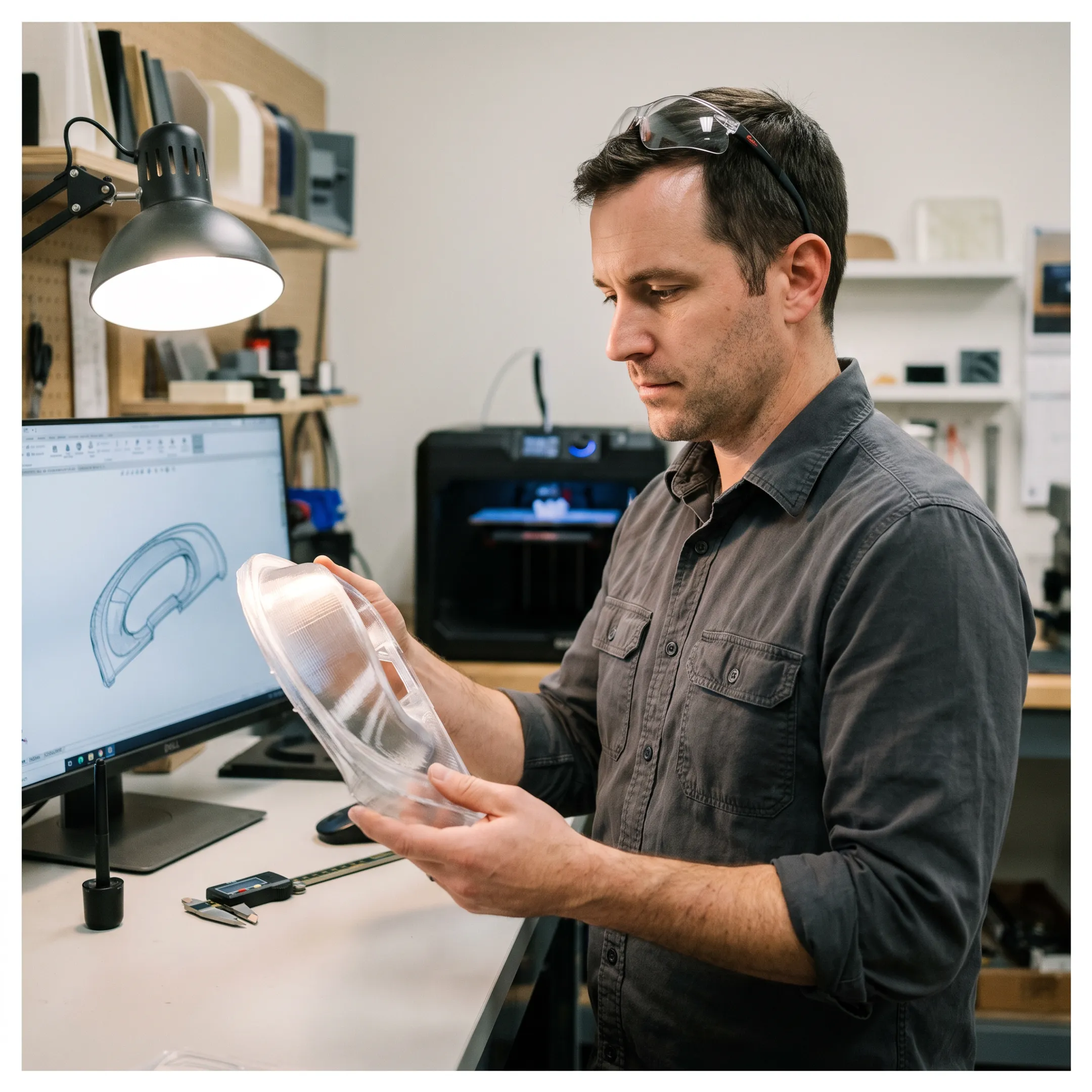 Technician reviewing a custom automotive 3D printed prototype