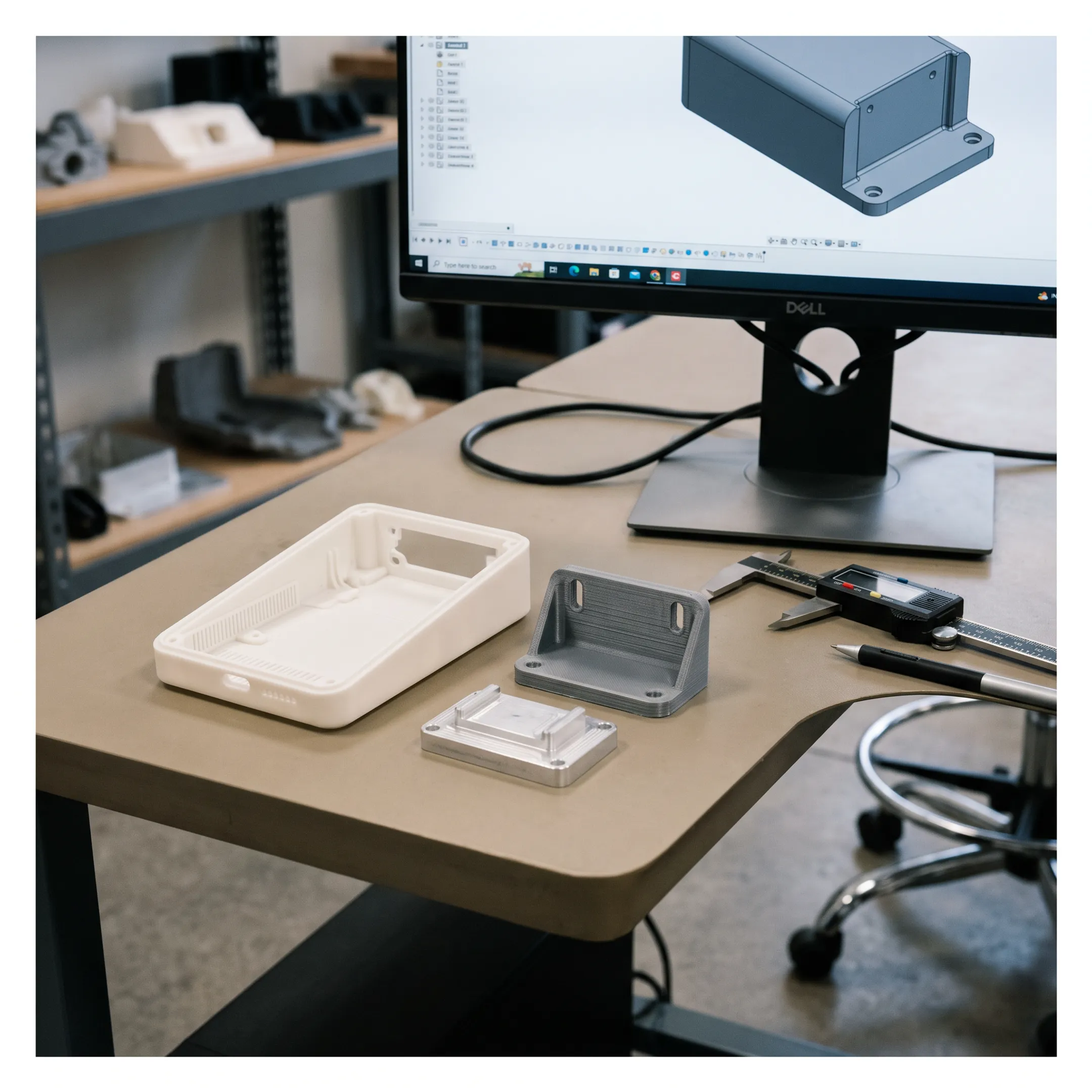Custom 3D printed prototype beside a digital product model