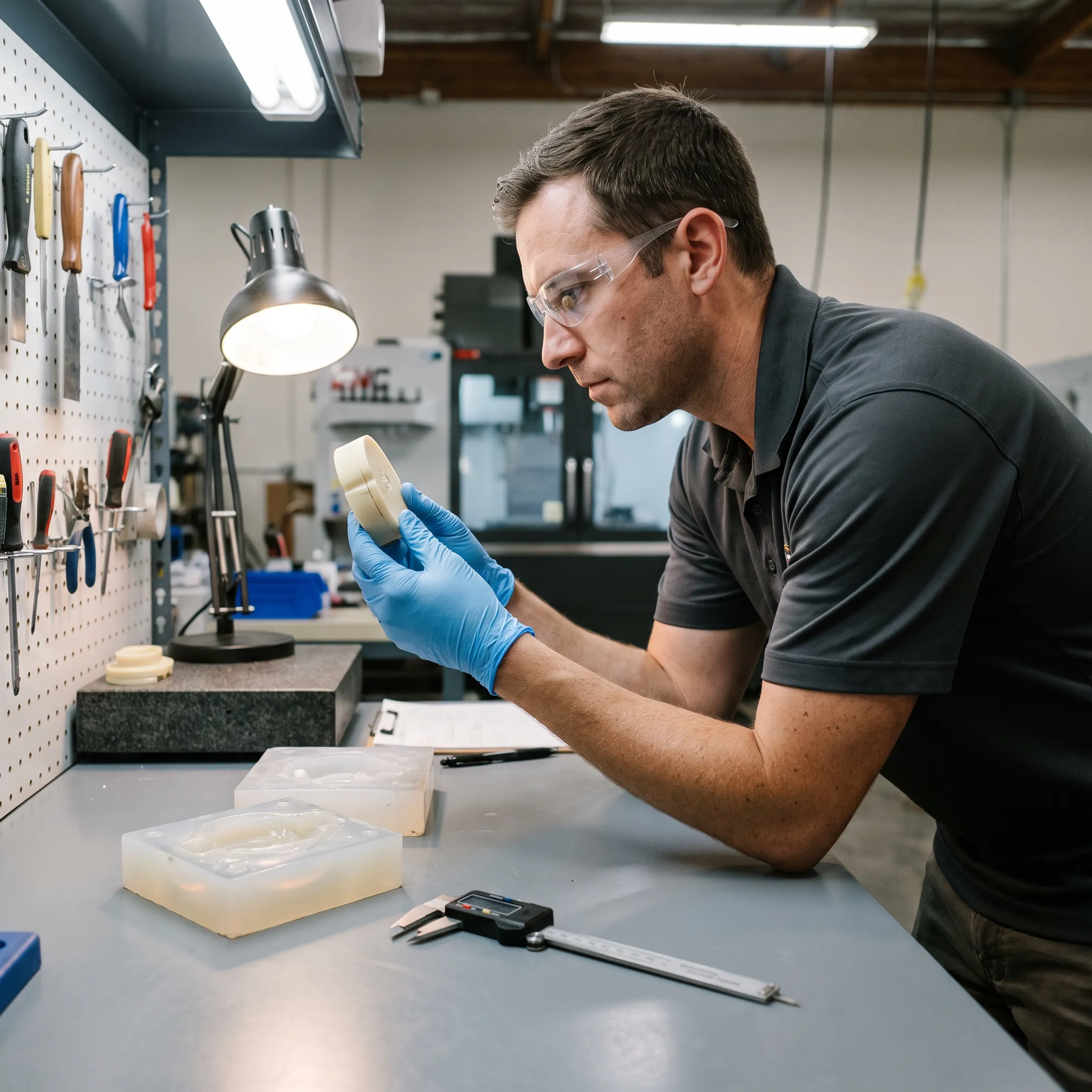 Technician inspecting a urethane cast prototype component