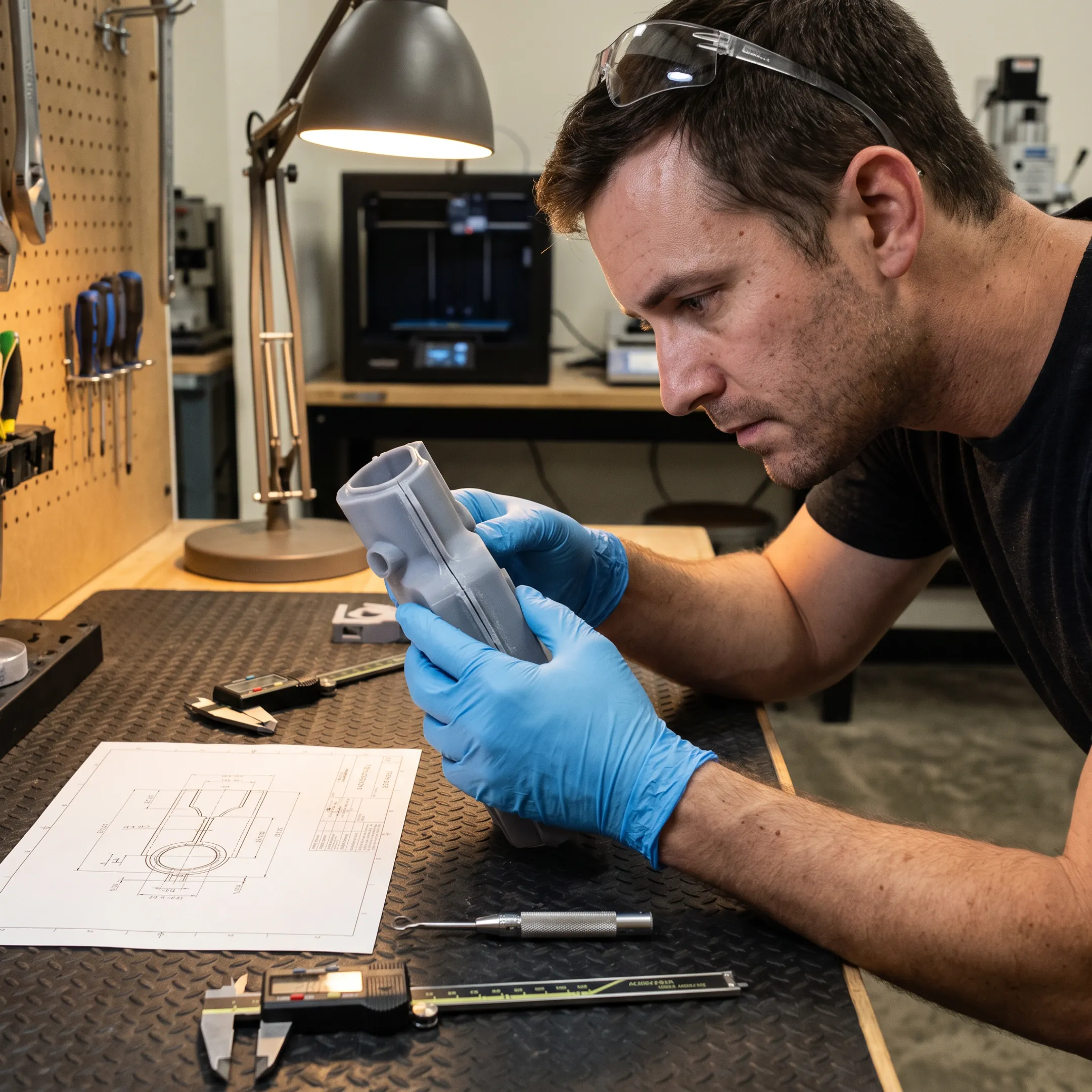 Engineer examining a molded aerospace prototype component