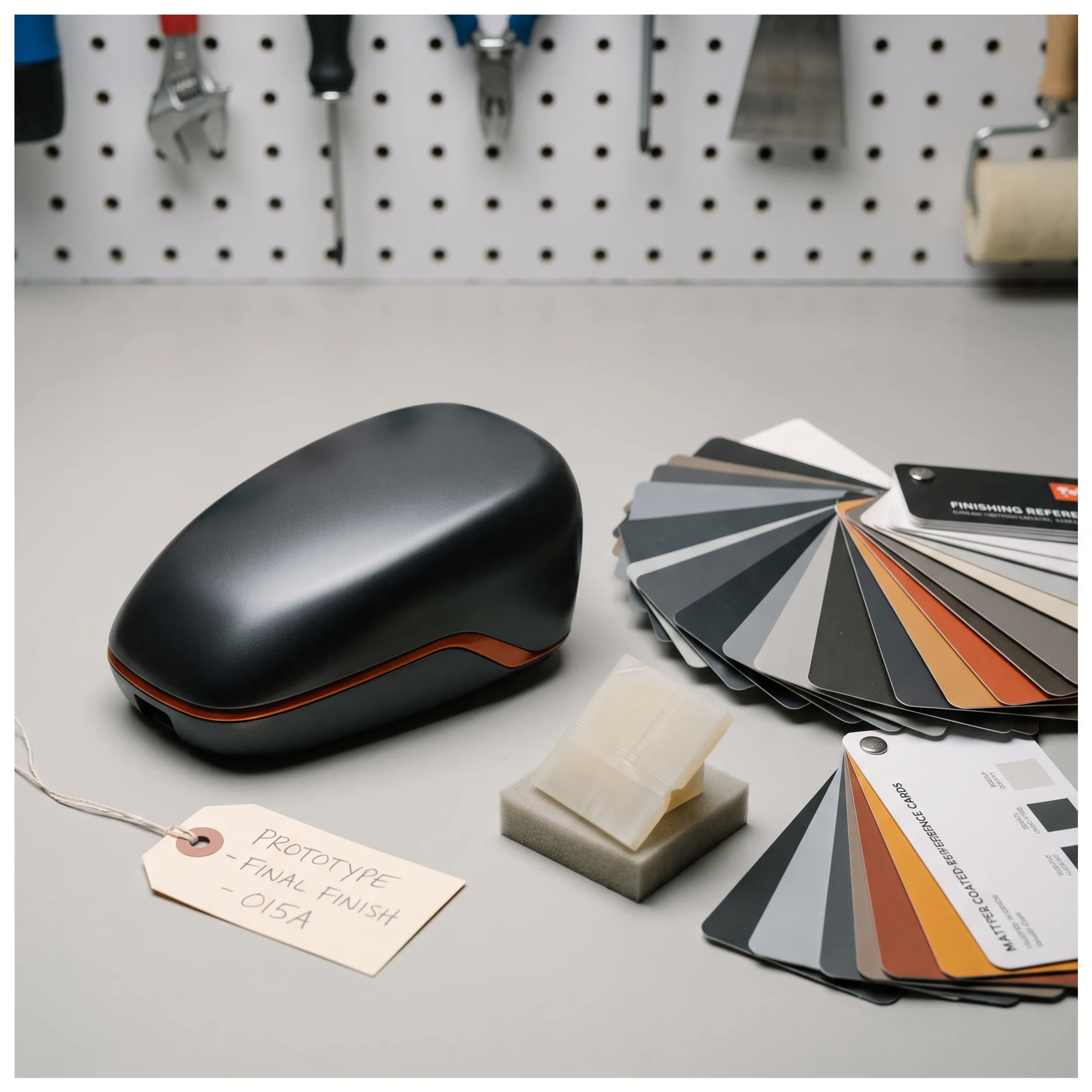 Color-matched painted prototype beside reference samples