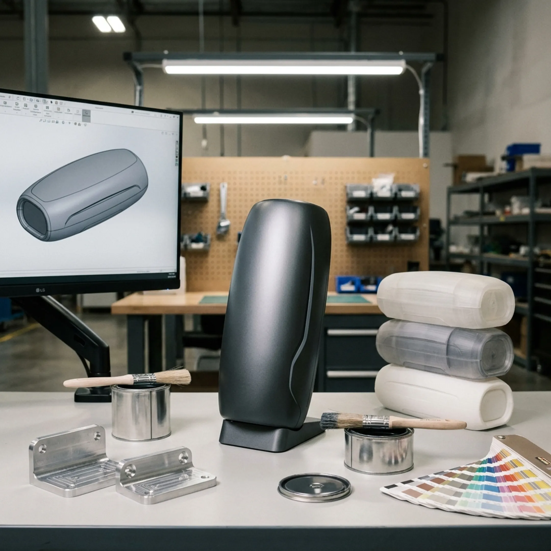 Finished consumer product prototype with digital design and manufacturing components