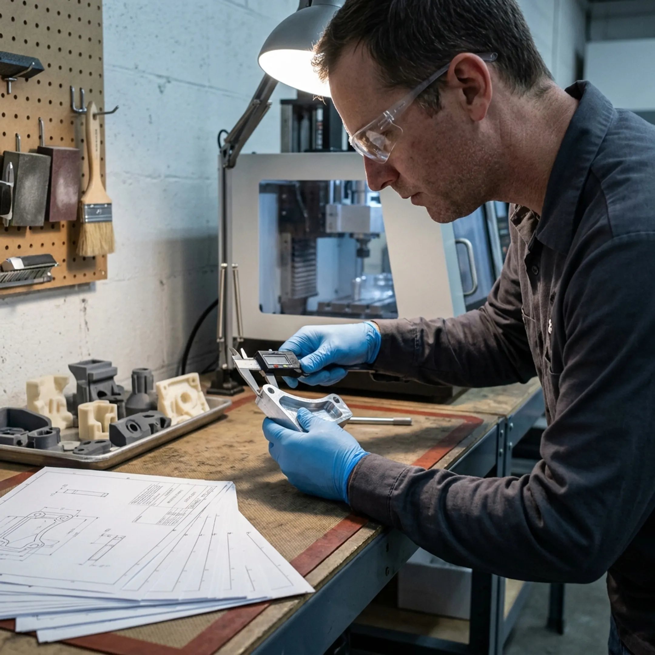 Automotive prototype part undergoing inspection and finishing