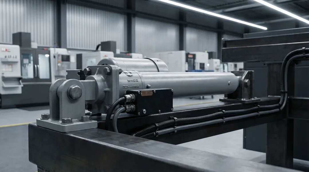High-force industrial electric actuator cylinder in manufacturing assembly line environment