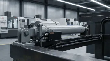 High-force industrial electric actuator cylinder in manufacturing assembly line environment