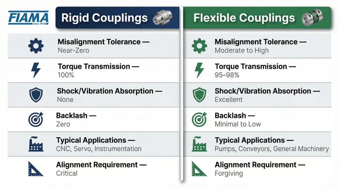 Rigid versus flexible shaft coupling side-by-side comparison infographic