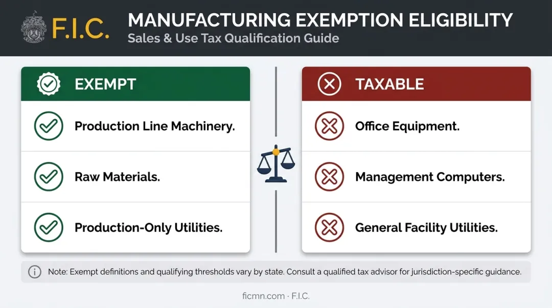 Manufacturing exemption qualifying versus non-qualifying use examples side-by-side comparison