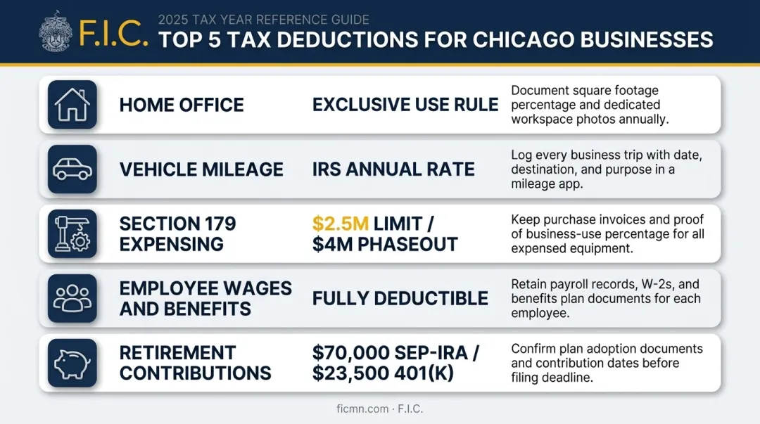 Top five Chicago business tax deductions with limits and documentation requirements